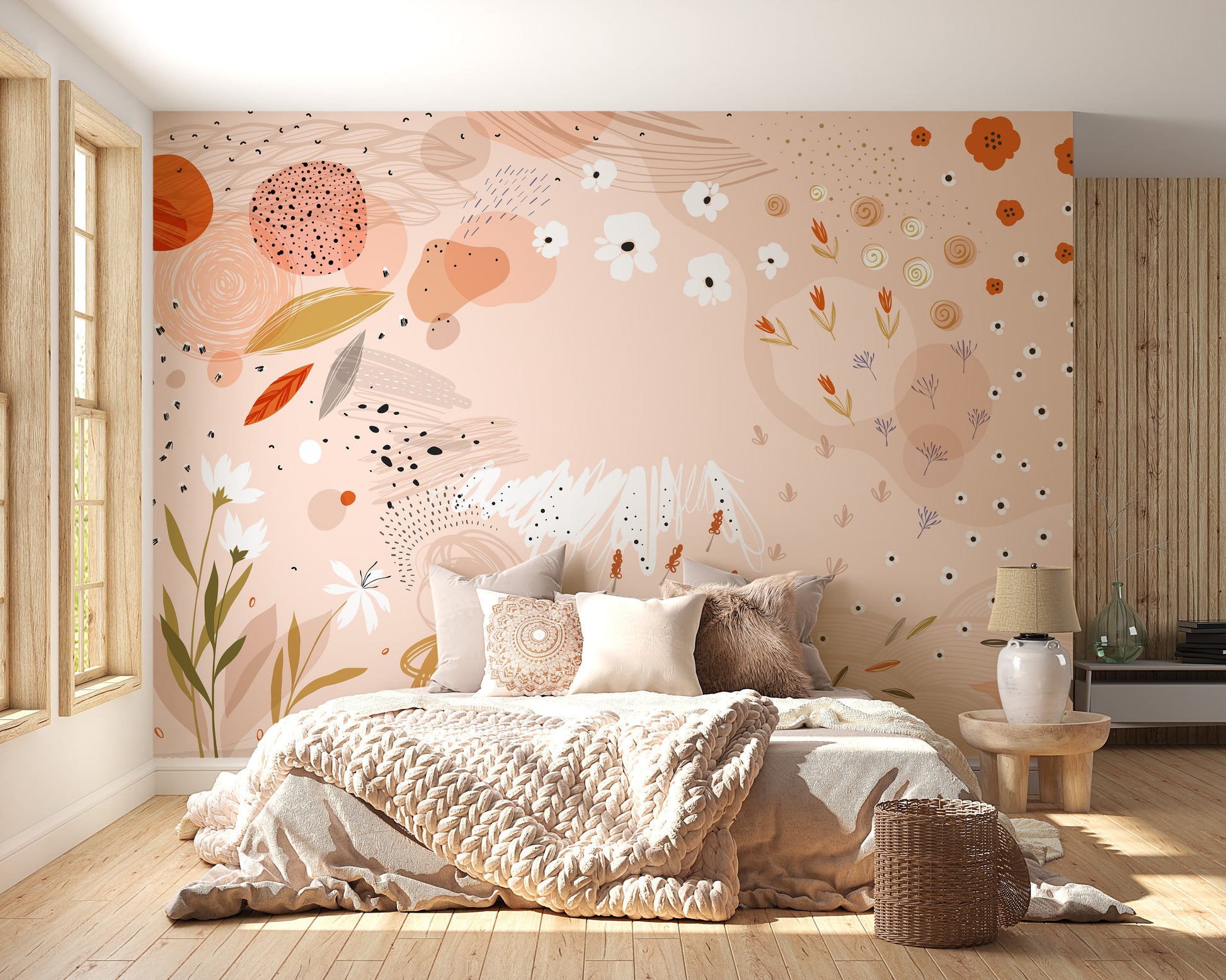 Trendy Abstract Floral Art Wallpaper Mural - Giffywalls