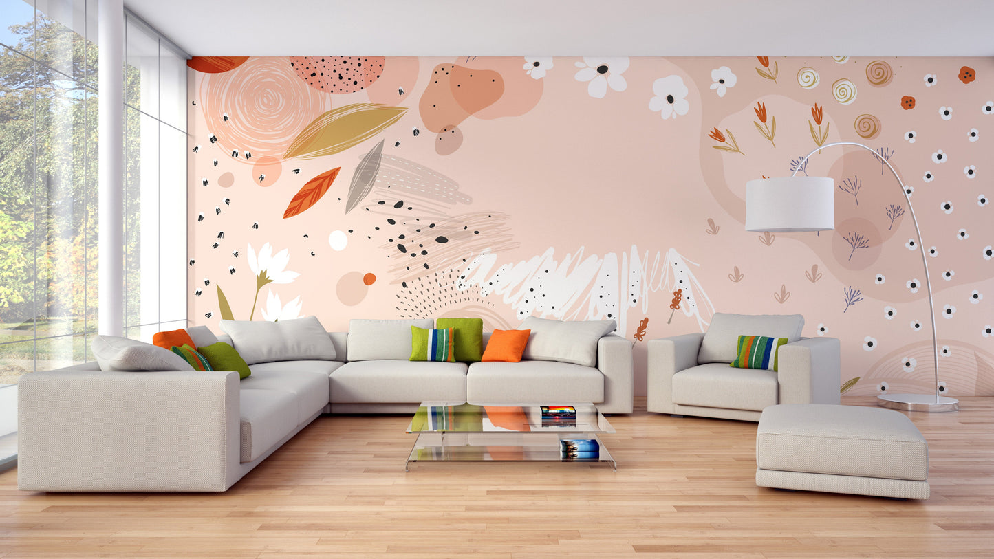 Trendy abstract floral art wallpaper mural
