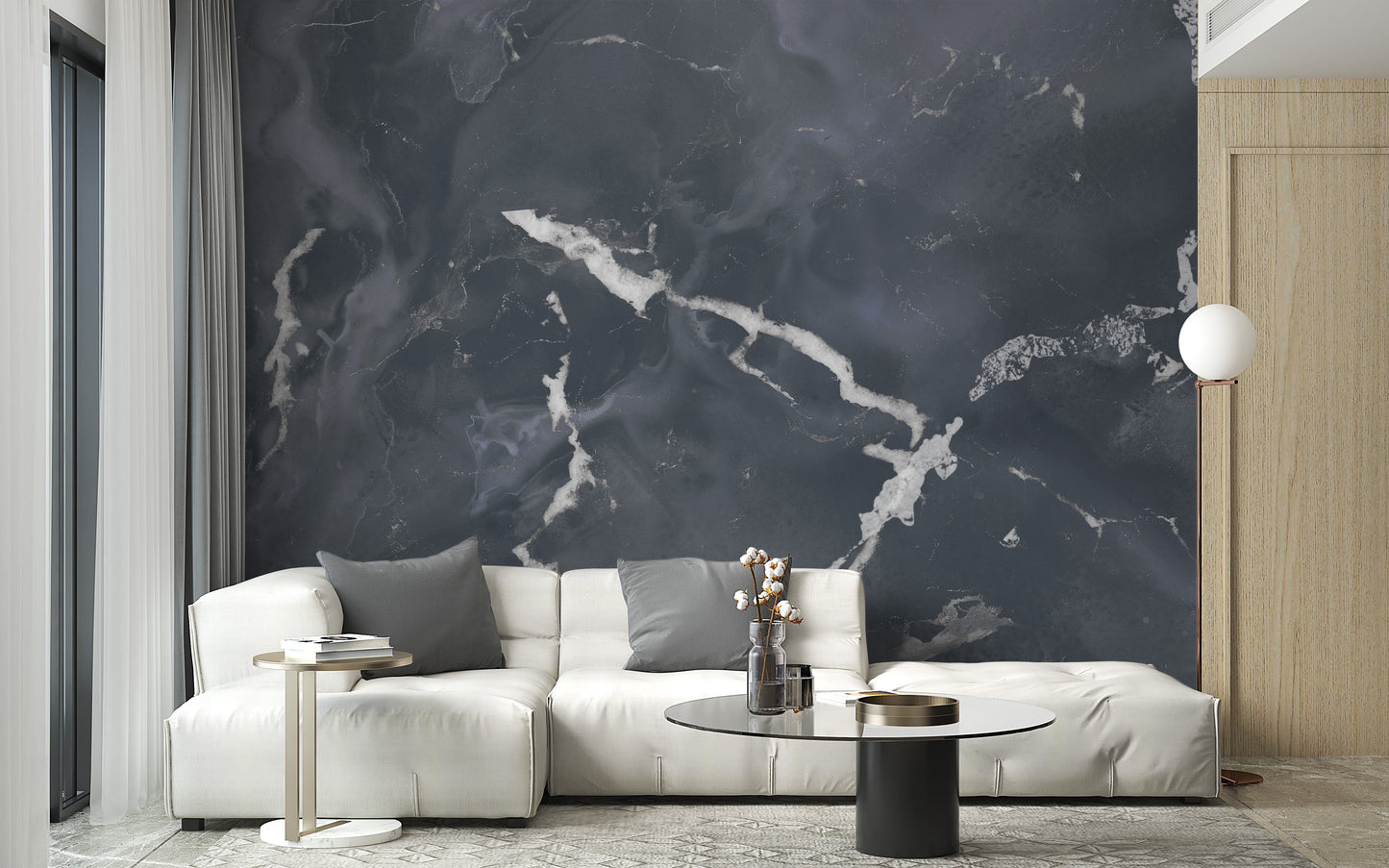 Midnight Gray Terrazzo Marble Effect Wallpaper Mural - Giffywalls