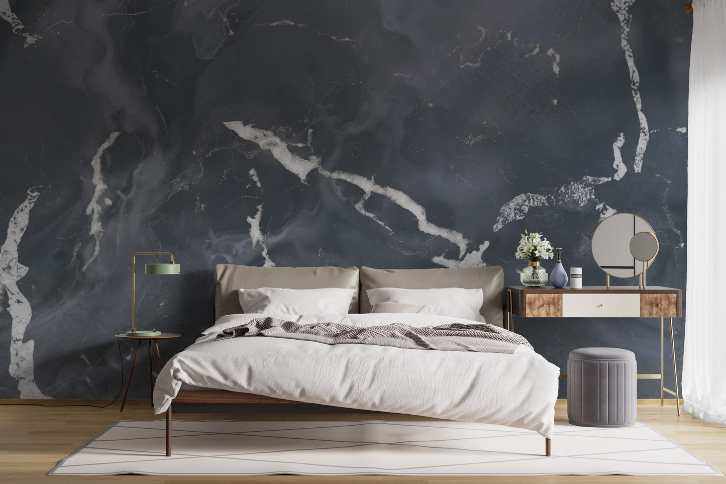 Midnight Gray Terrazzo Marble Effect Wallpaper Mural - Giffywalls