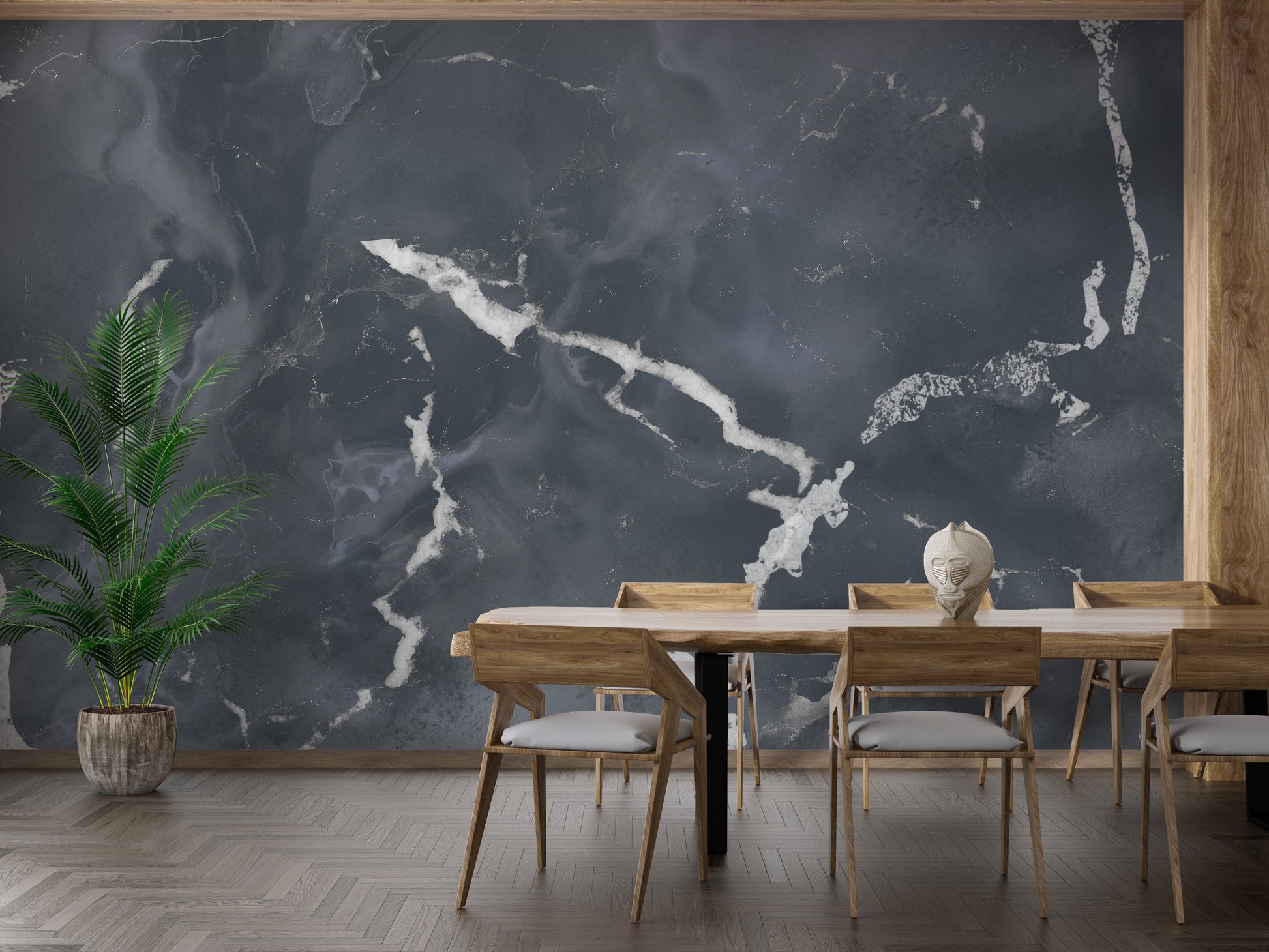 Midnight Gray Terrazzo Marble Effect Wallpaper Mural - Giffywalls