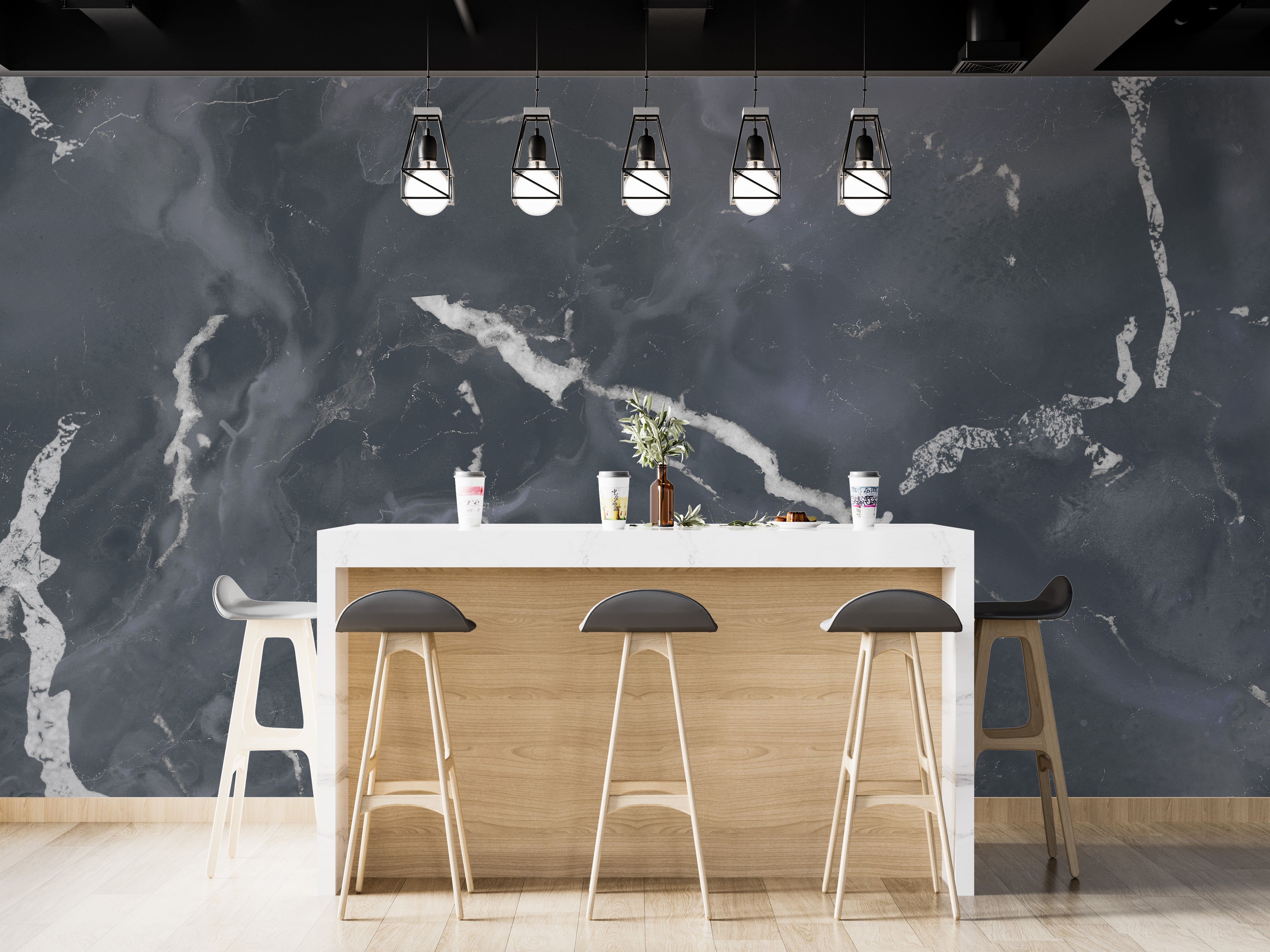 Midnight Gray Terrazzo Marble Effect Wallpaper Mural - Giffywalls