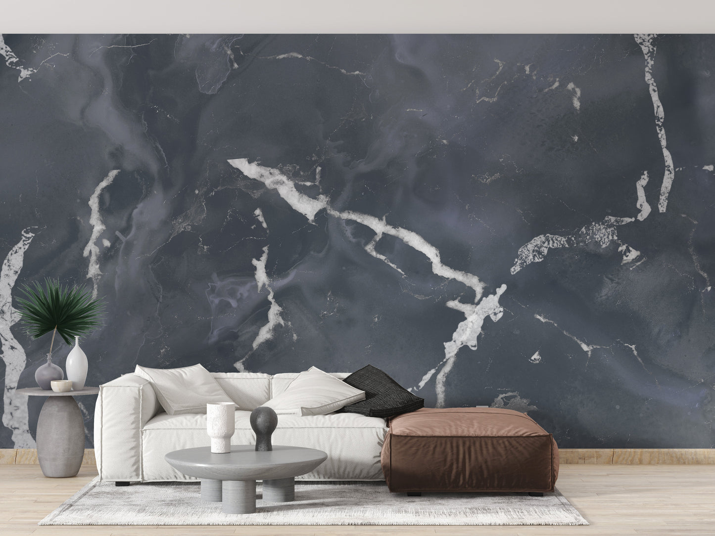 Midnight Gray Terrazzo Marble Effect Wallpaper Mural - Giffywalls