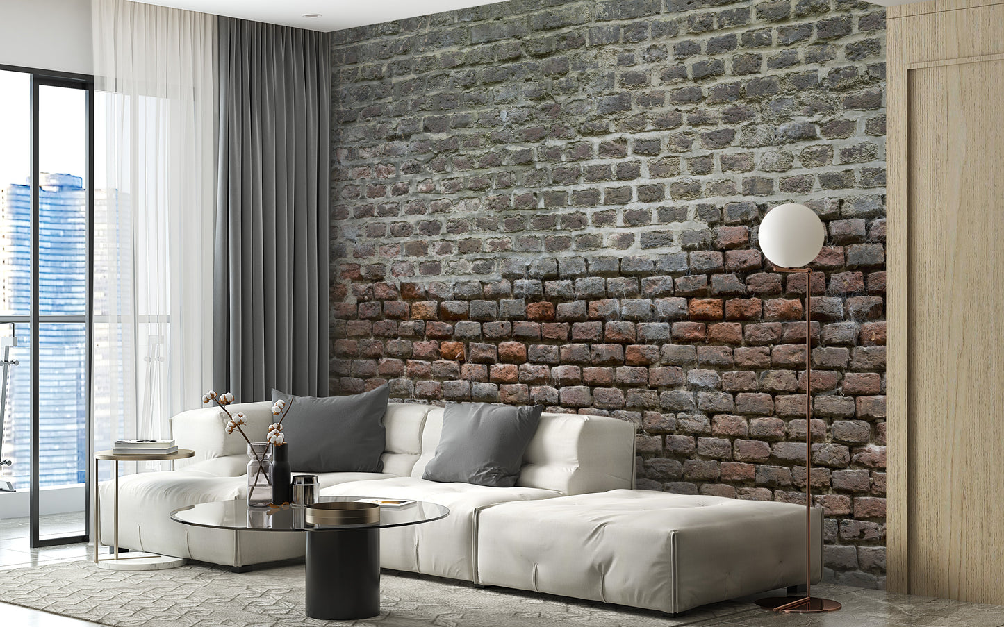 Rustic brick wall mural with dirt texture