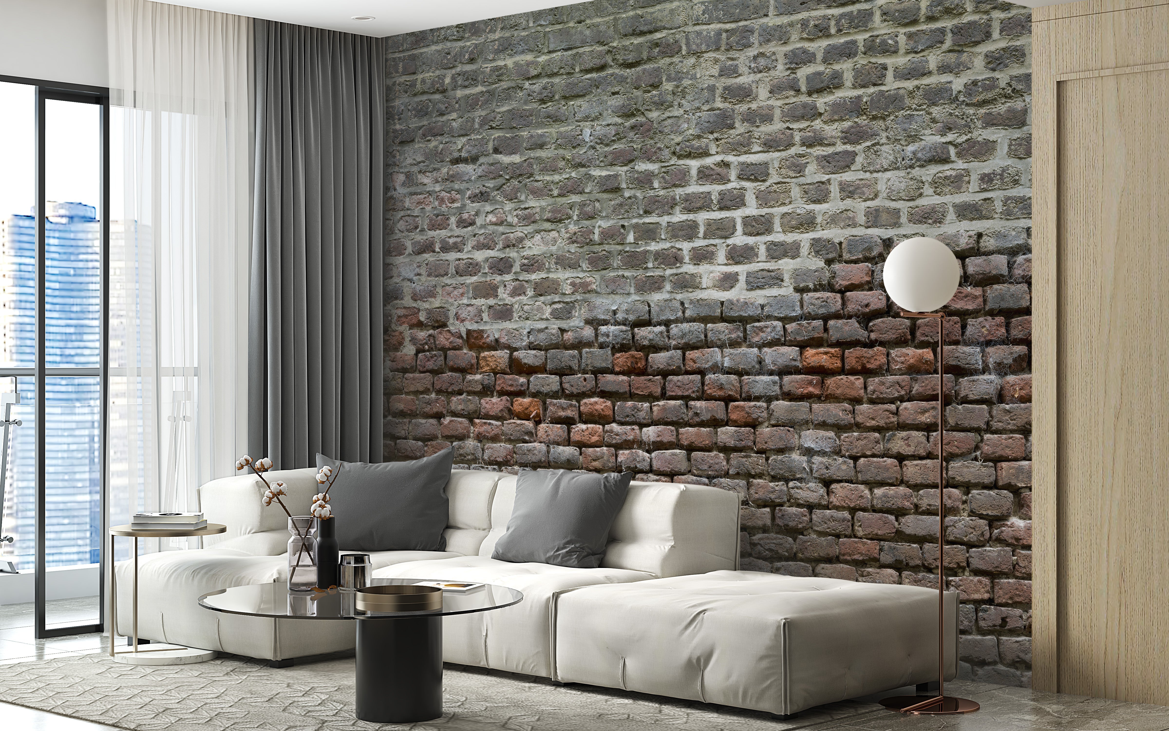 Rustic brick wall mural with dirt texture