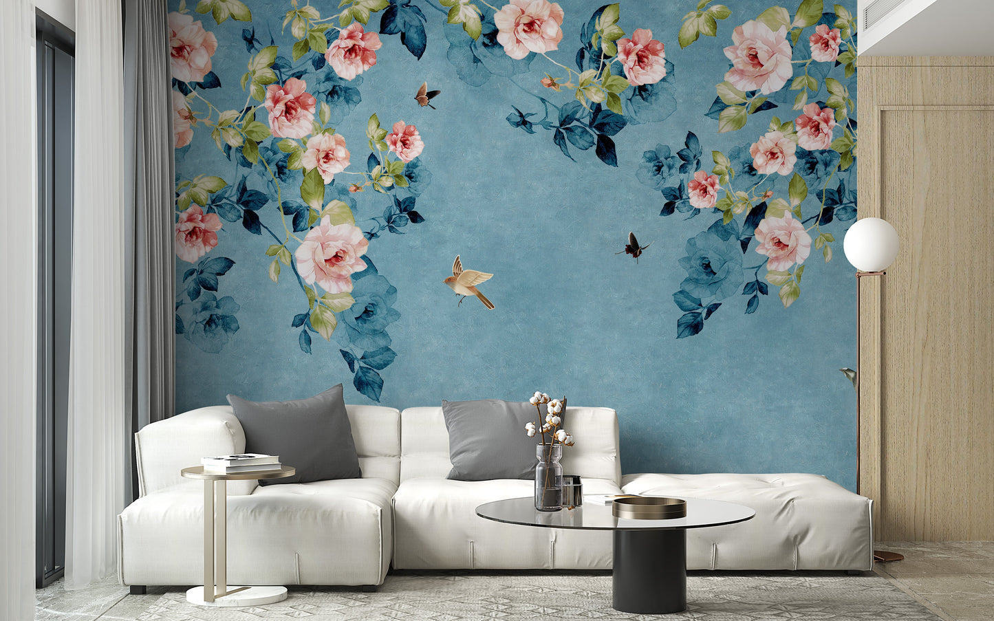 Watercolor Pink Roses on Blue-Green Wallpaper - Giffywalls