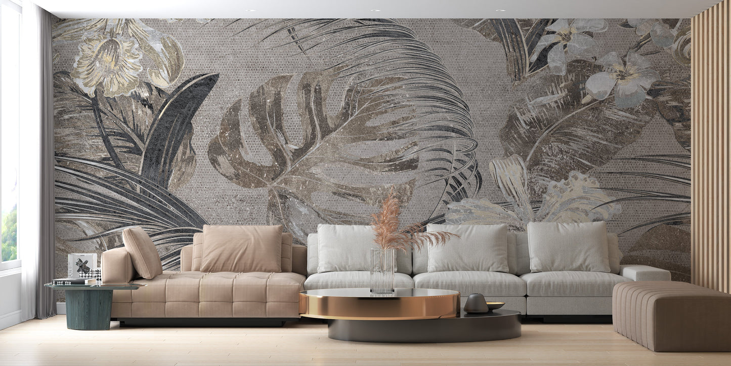 Flower and leaves Wallpaper Mural - Giffywalls