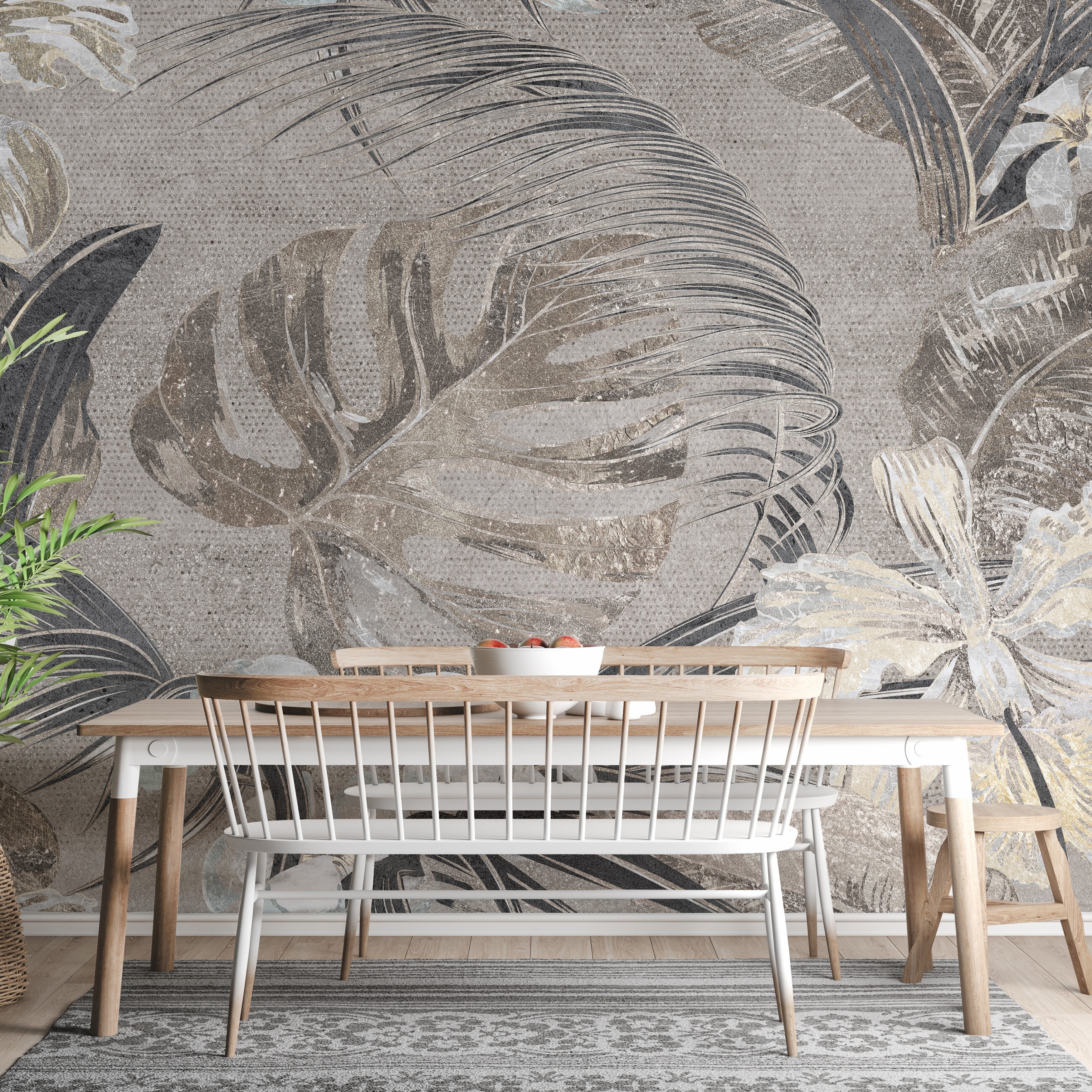 Flower and leaves Wallpaper Mural - Giffywalls