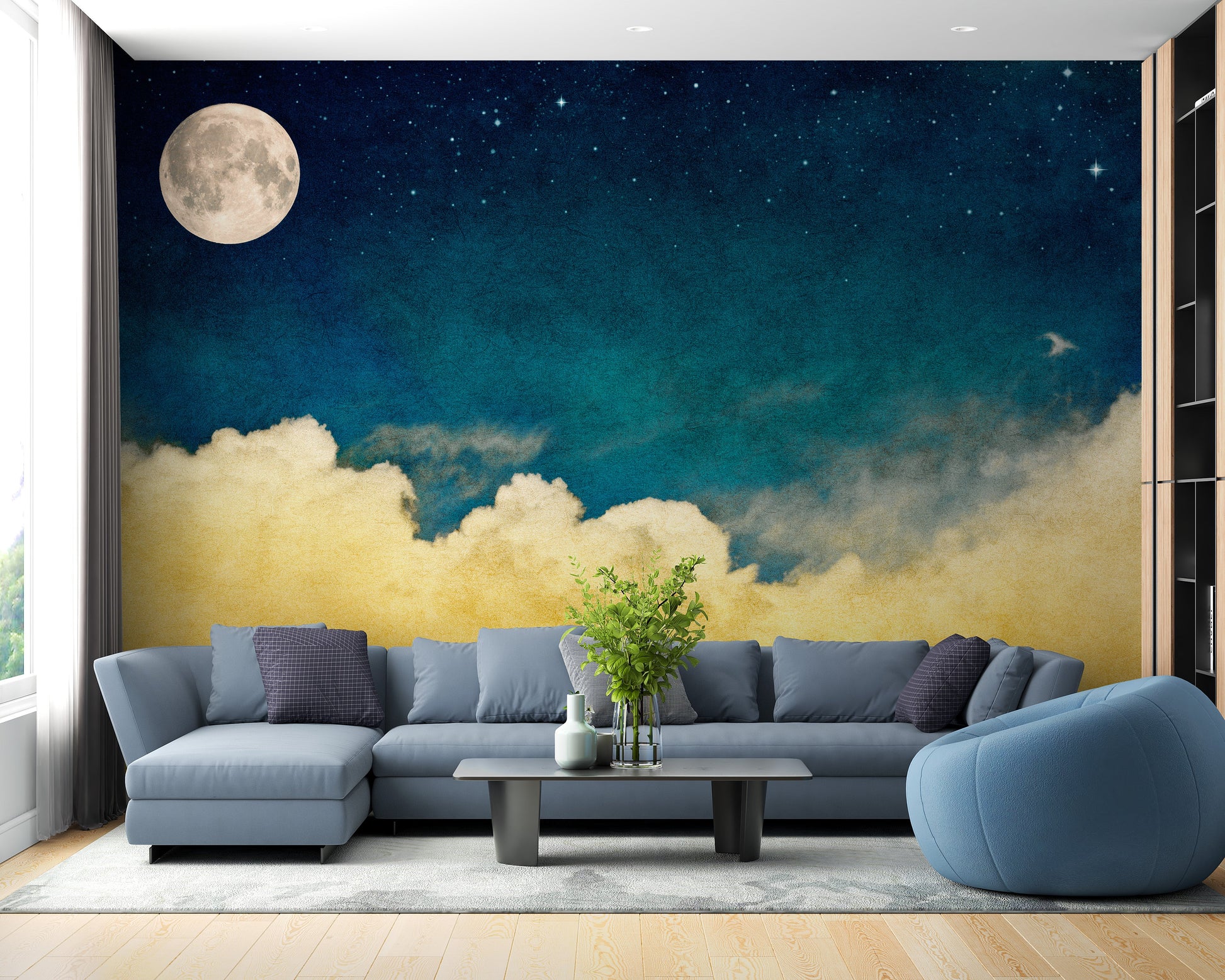 Vivid Yellow Cloud with Full moon wallpaper Mural - Giffywalls