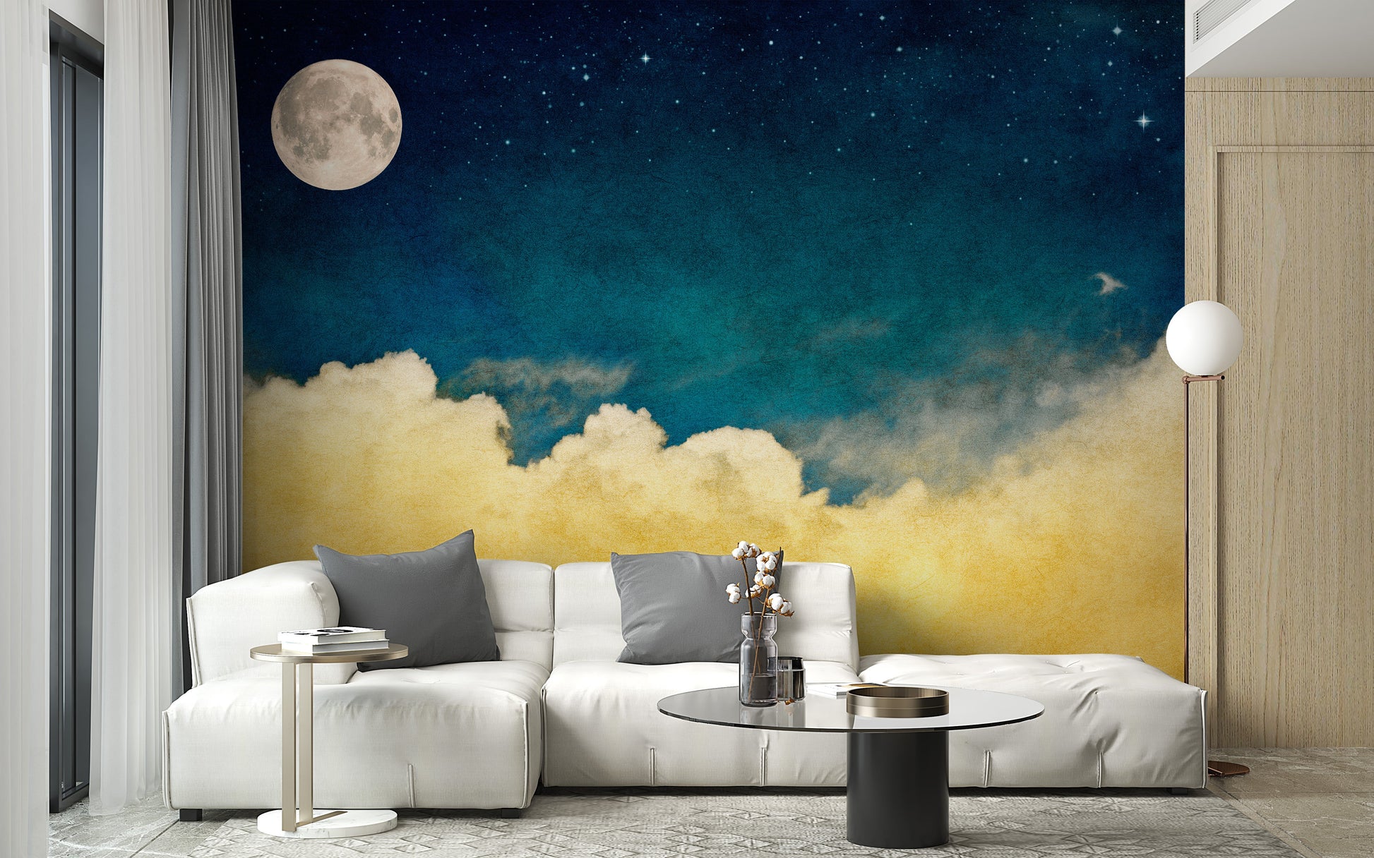 Vivid Yellow Cloud with Full moon wallpaper Mural - Giffywalls