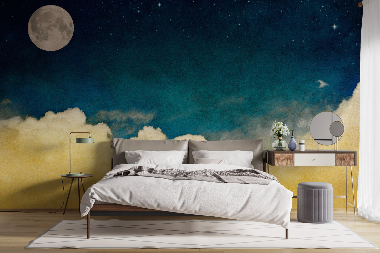 Vivid Yellow Cloud with Full moon wallpaper Mural