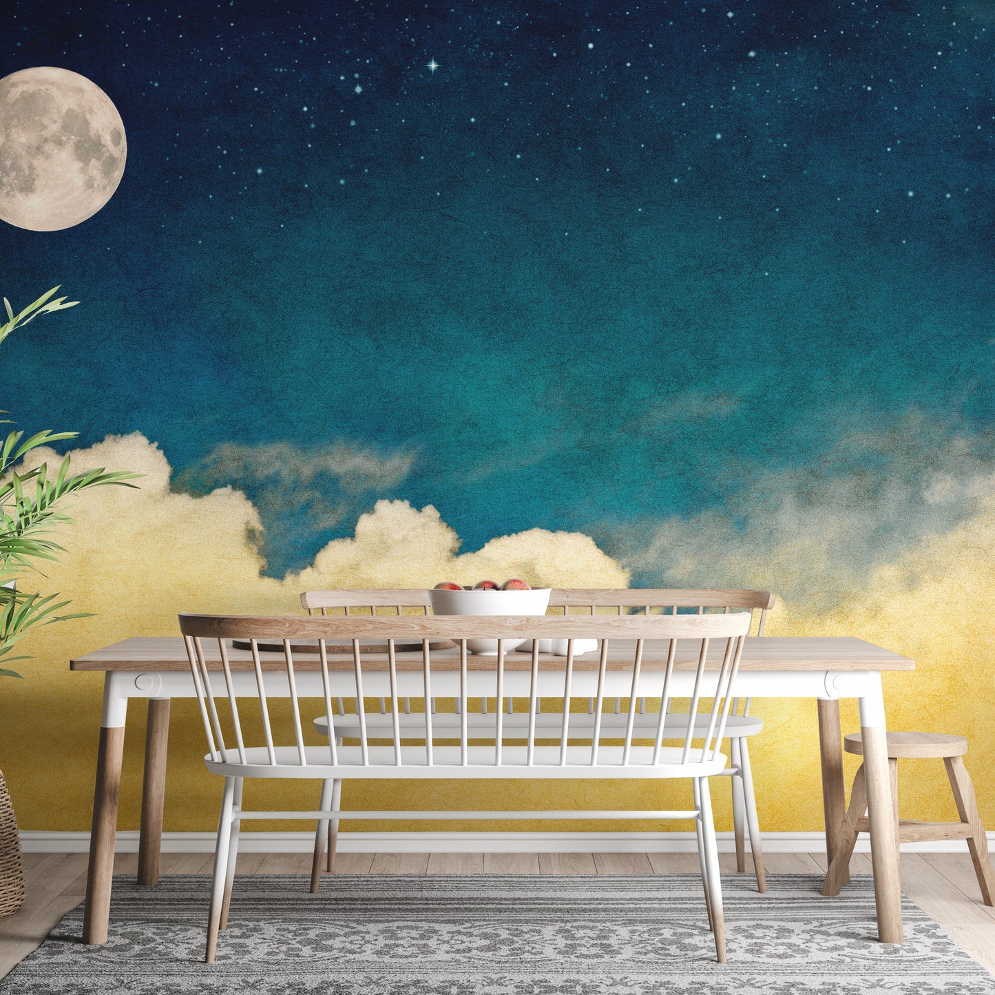 Vivid Yellow Cloud with Full moon wallpaper Mural - Giffywalls