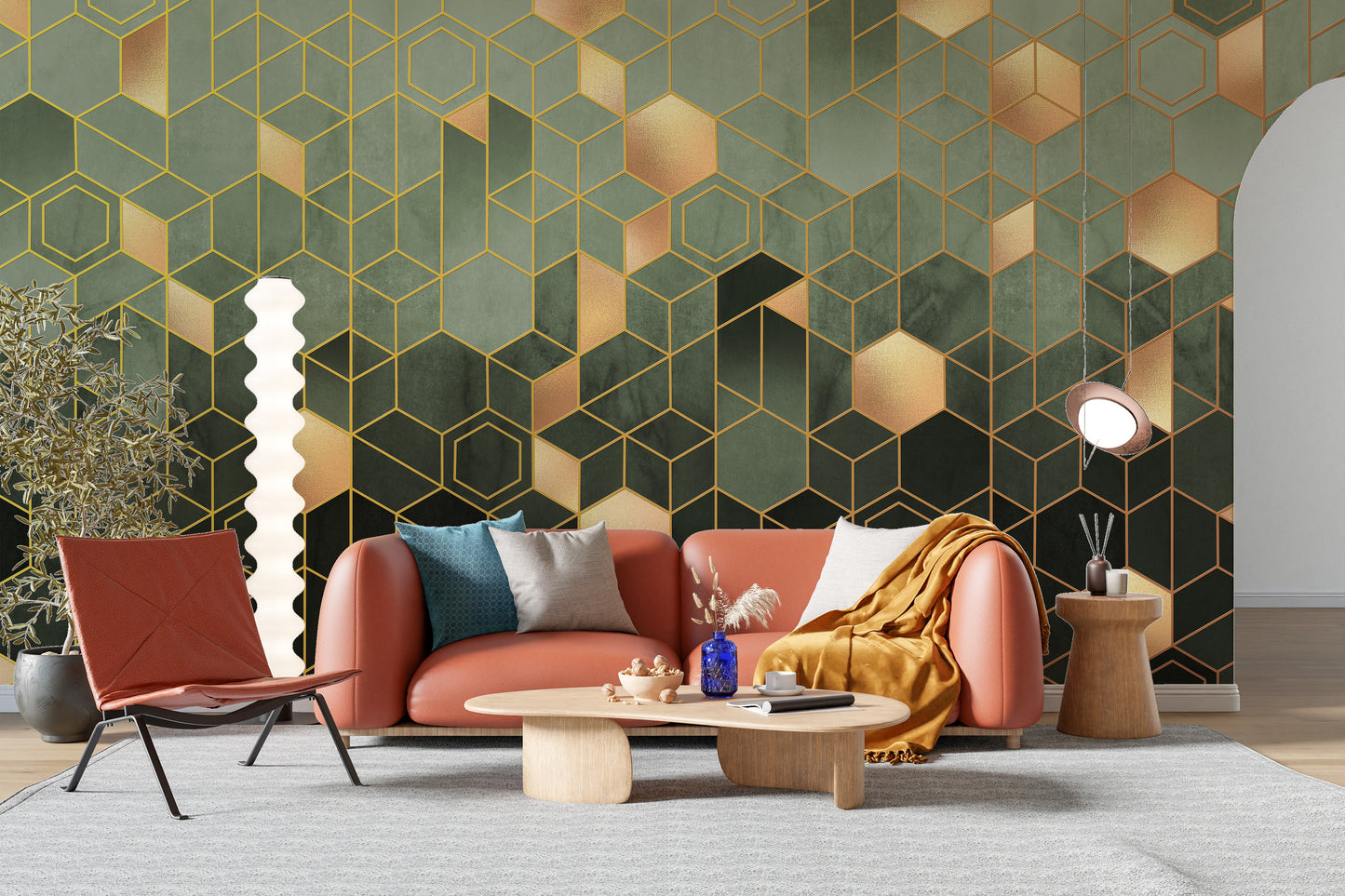 Green Geometric hexagonal Wallpaper Mural - Giffywalls