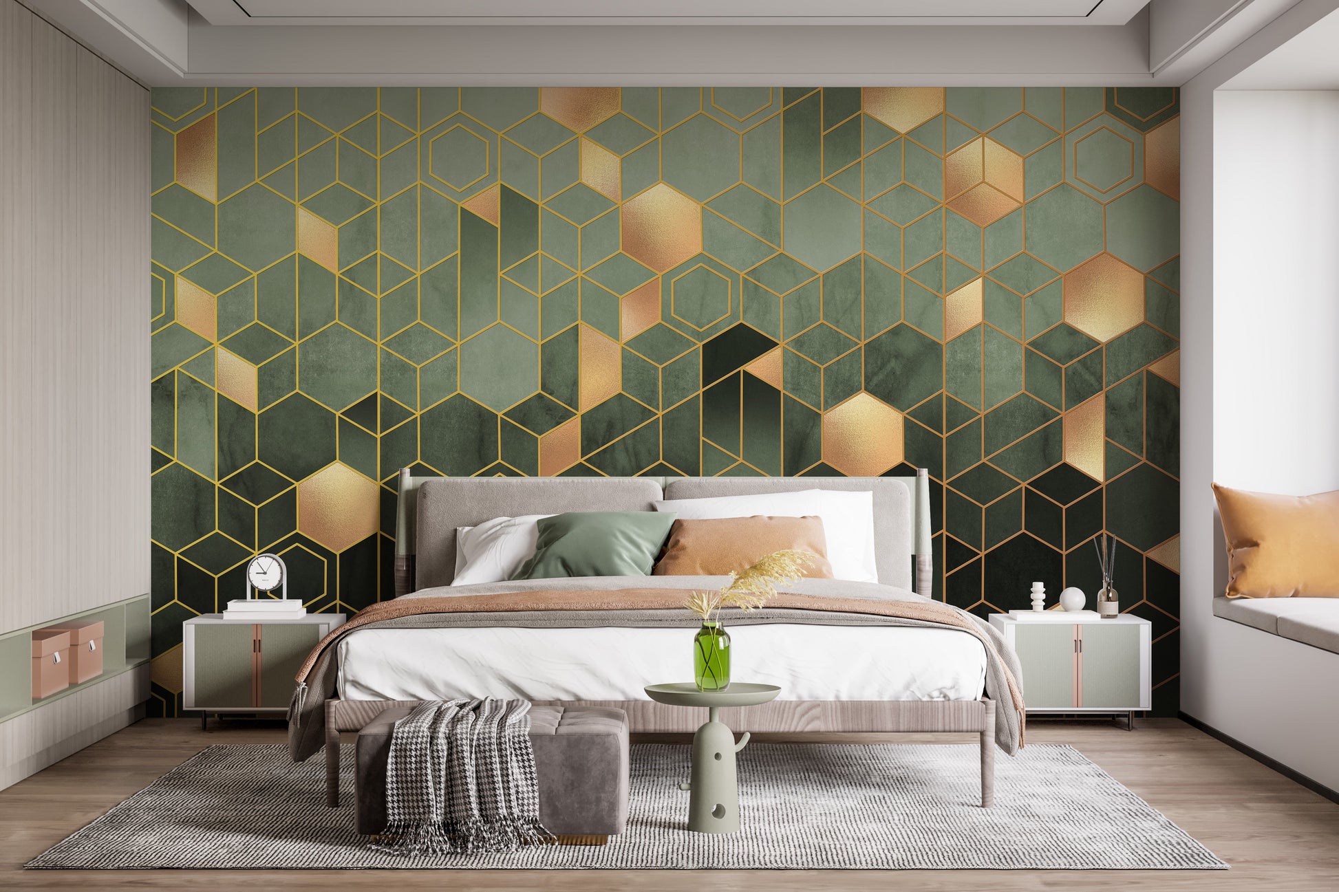 Green Geometric hexagonal Wallpaper Mural - Giffywalls