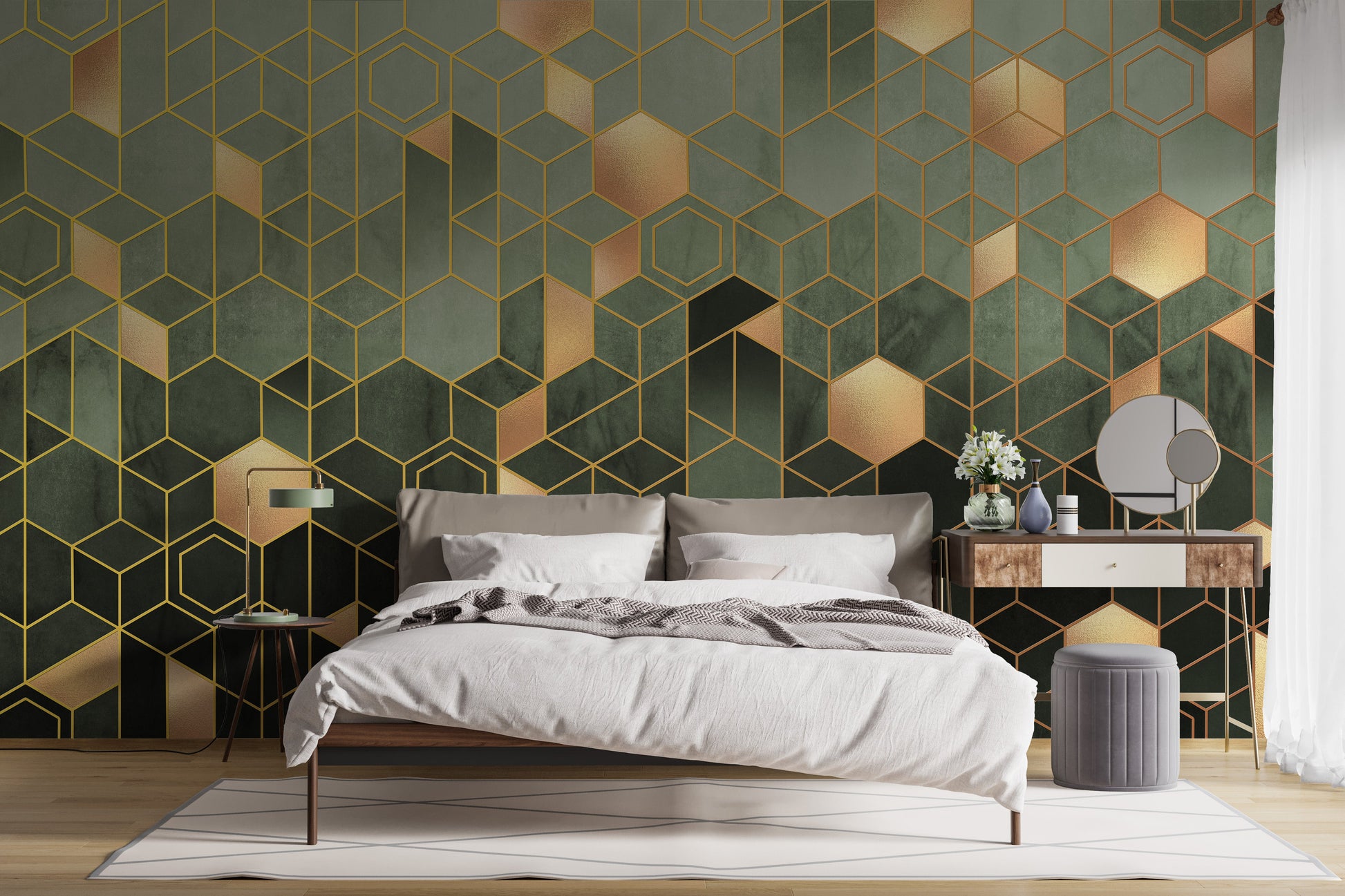 Green Geometric hexagonal Wallpaper Mural - Giffywalls