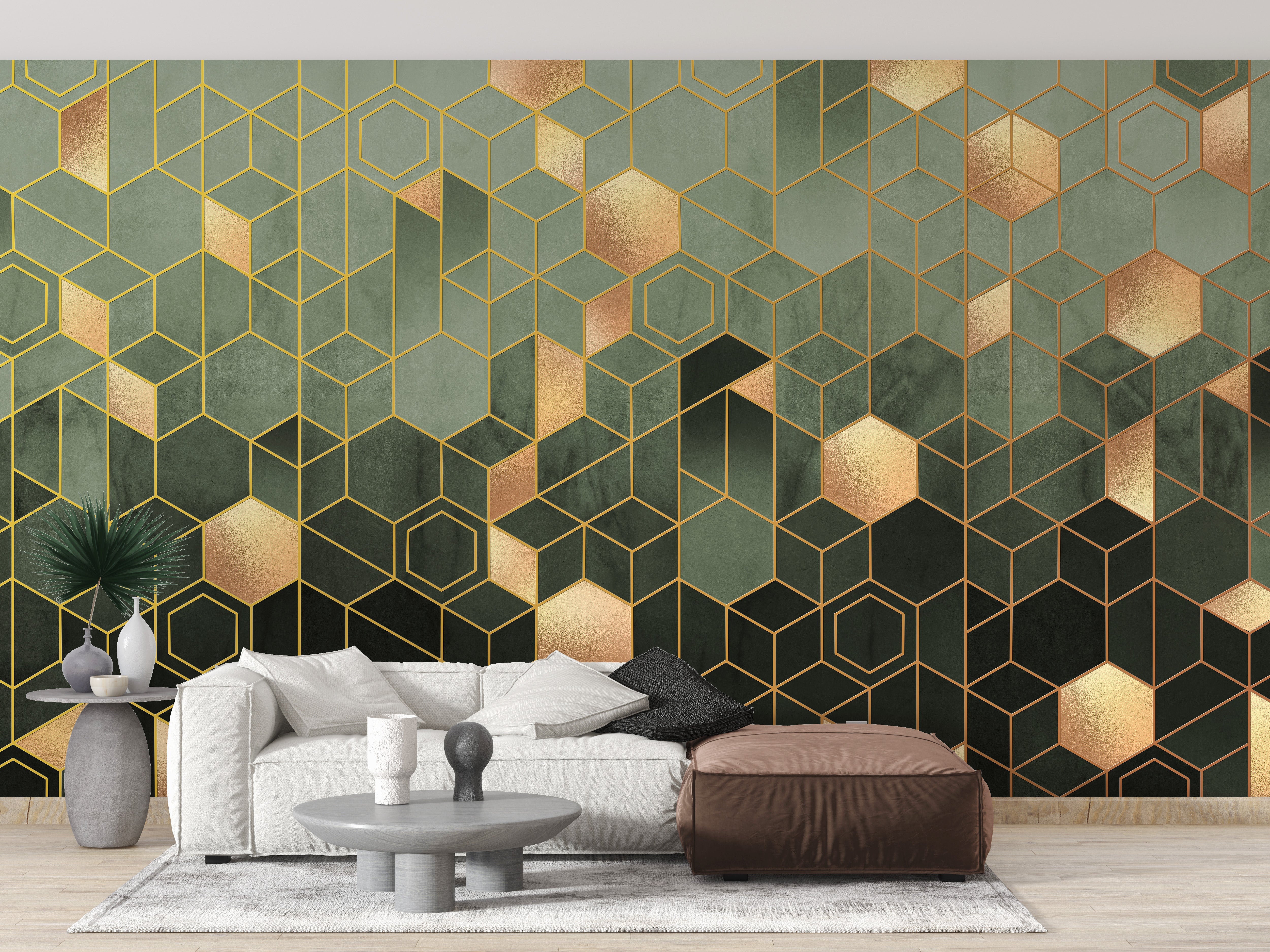 Green Geometric hexagonal Wallpaper Mural