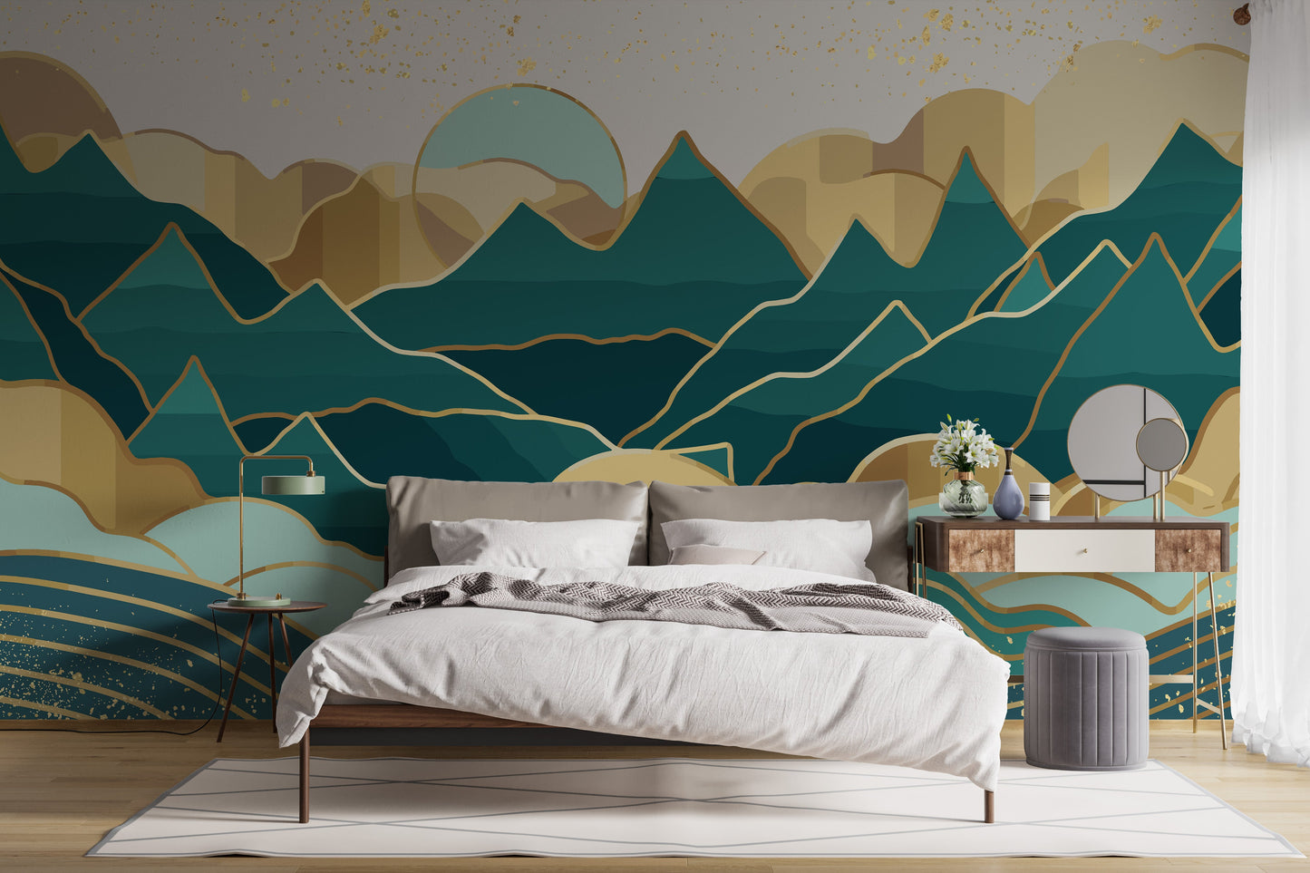 Golden Green Handmade Mount 3D Wallpaper Mural - Giffywalls