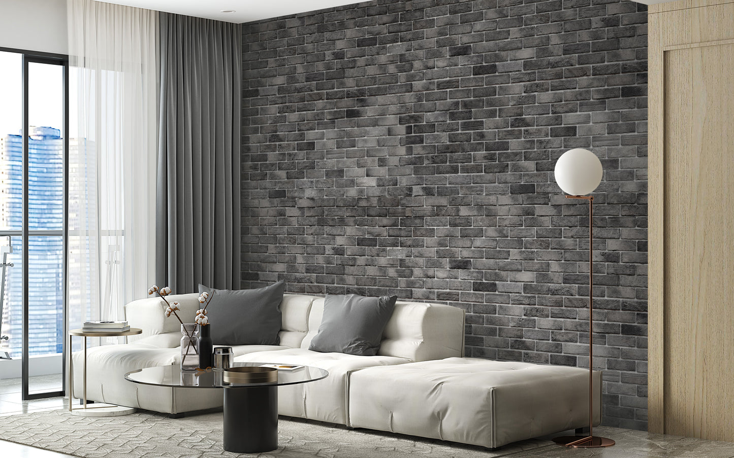 Dark Grey Brick Textured Wallpaper Mural - Giffywalls