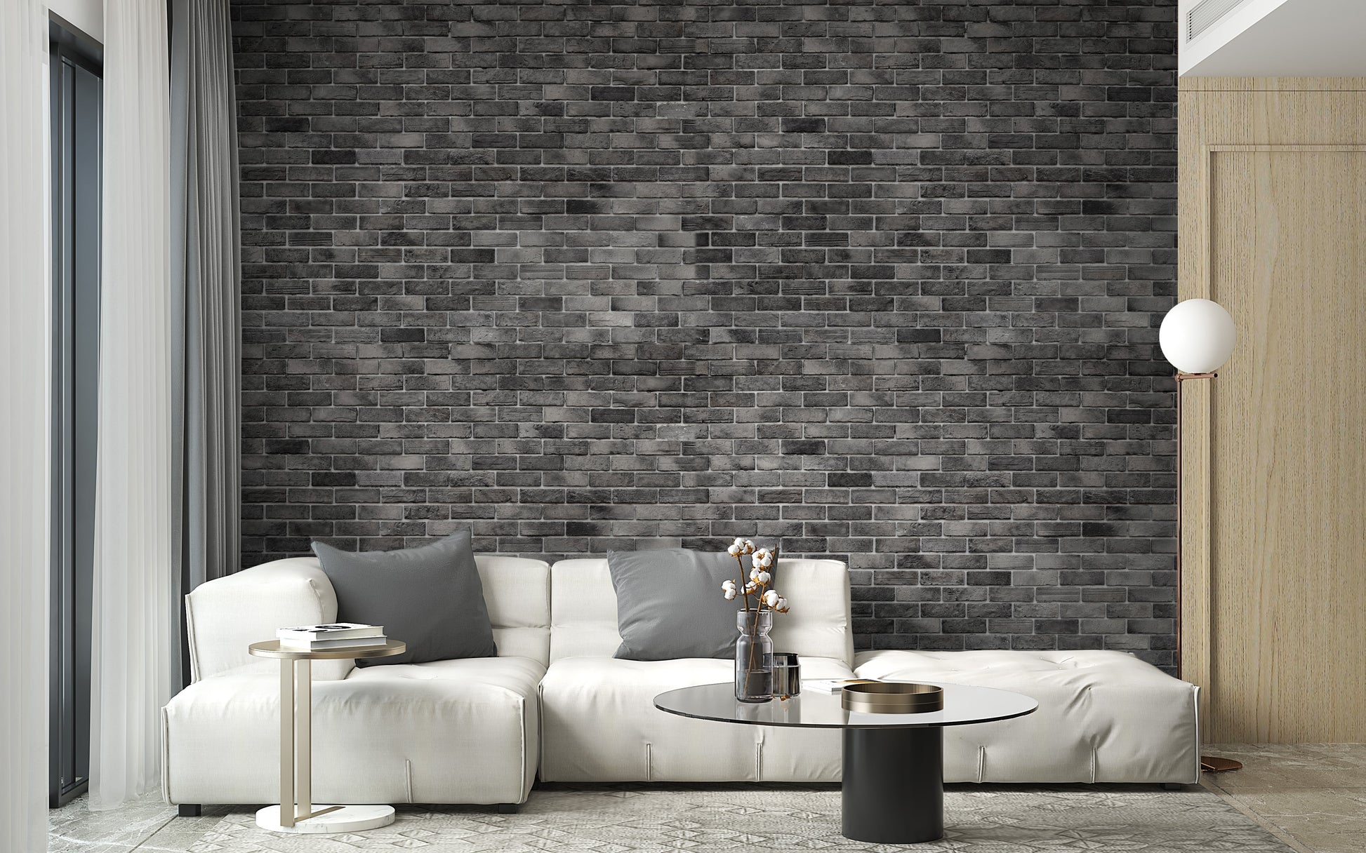 Dark grey brick textured wallpaper for rooms