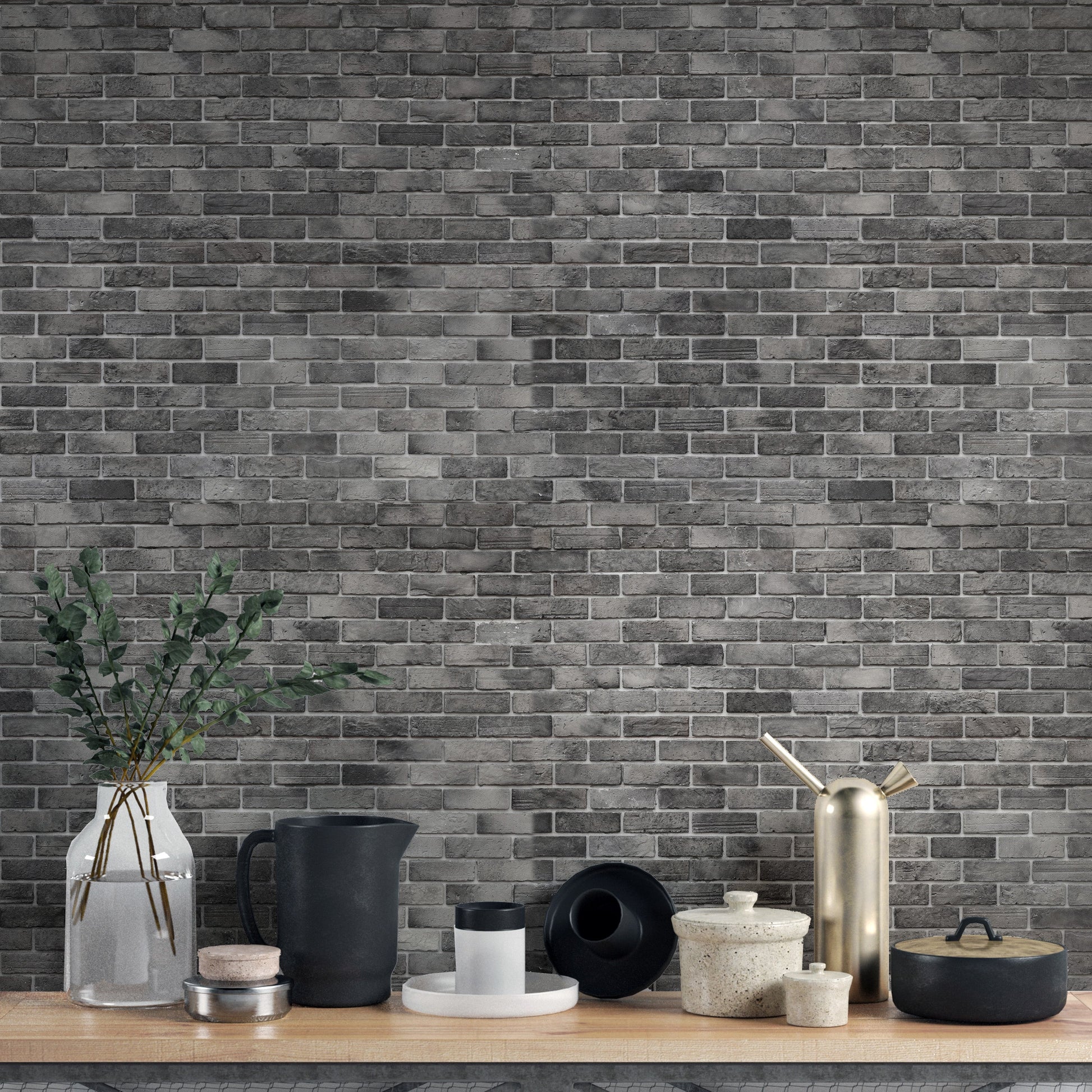 Dark Grey Brick Textured Wallpaper Mural - Giffywalls