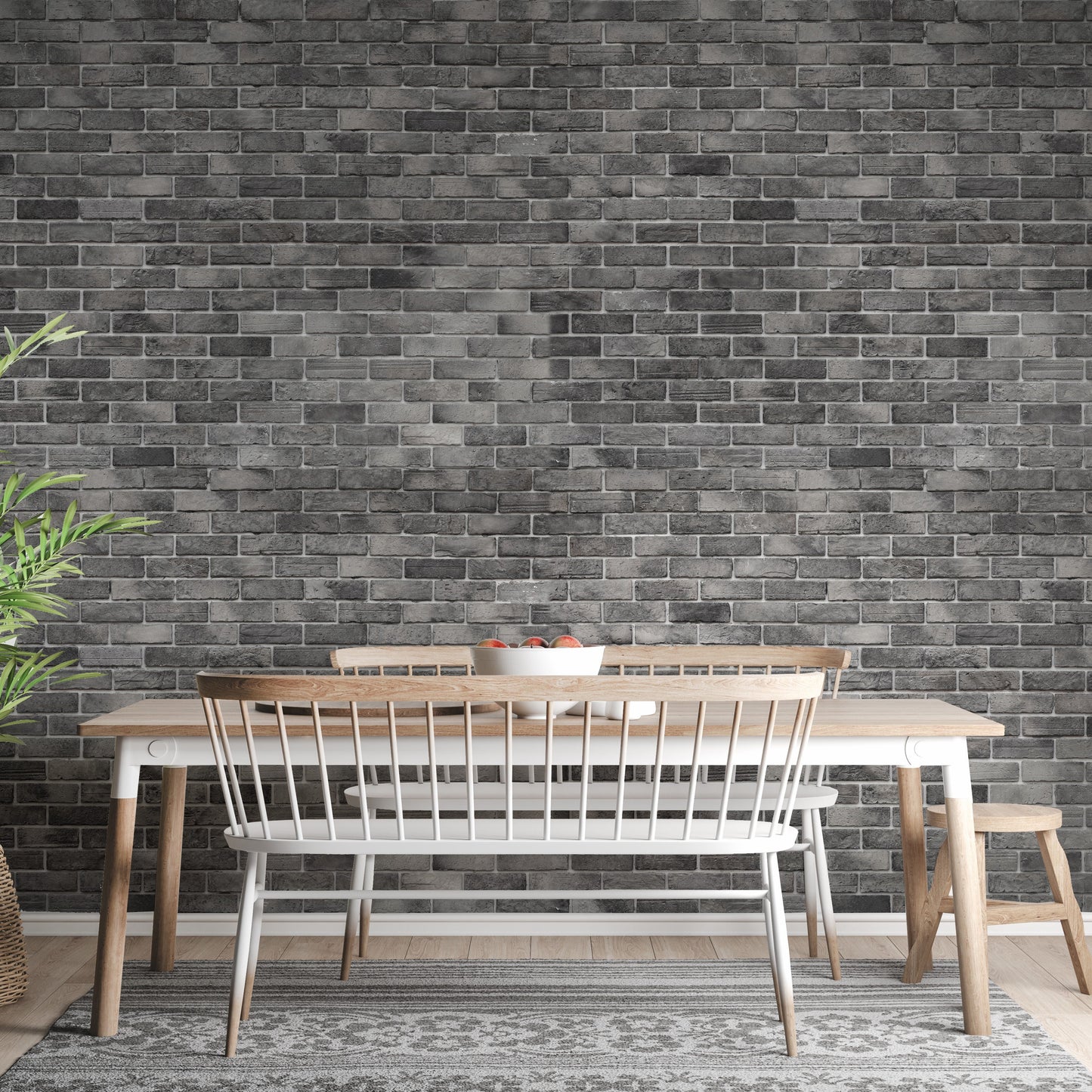 Dark Grey Brick Textured Wallpaper Mural - Giffywalls