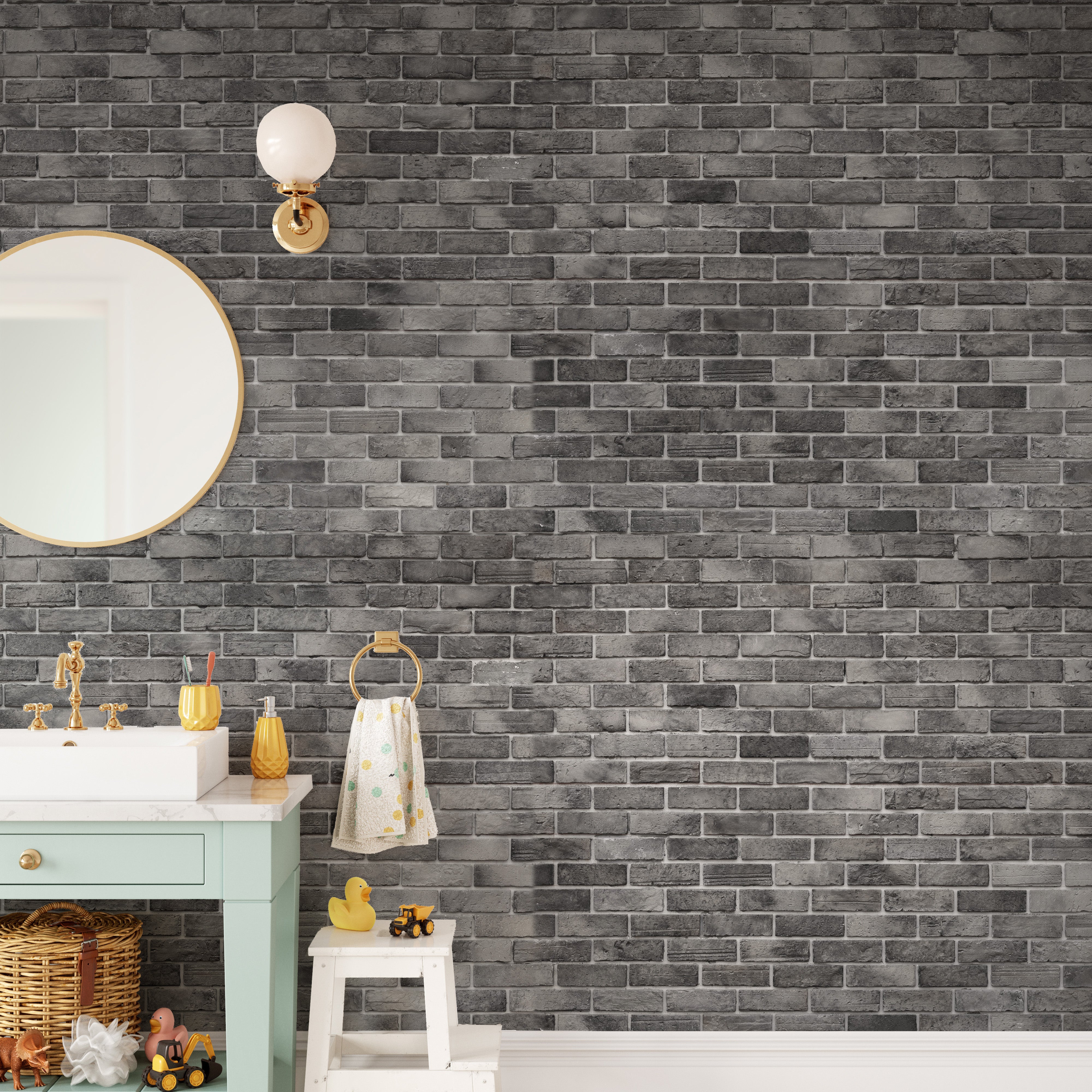 Dark Grey Brick Textured Wallpaper Mural - Giffywalls