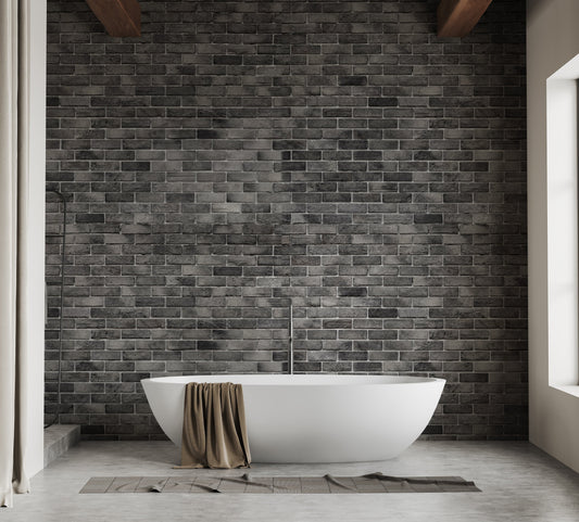 Dark Grey Brick Textured Wallpaper Mural