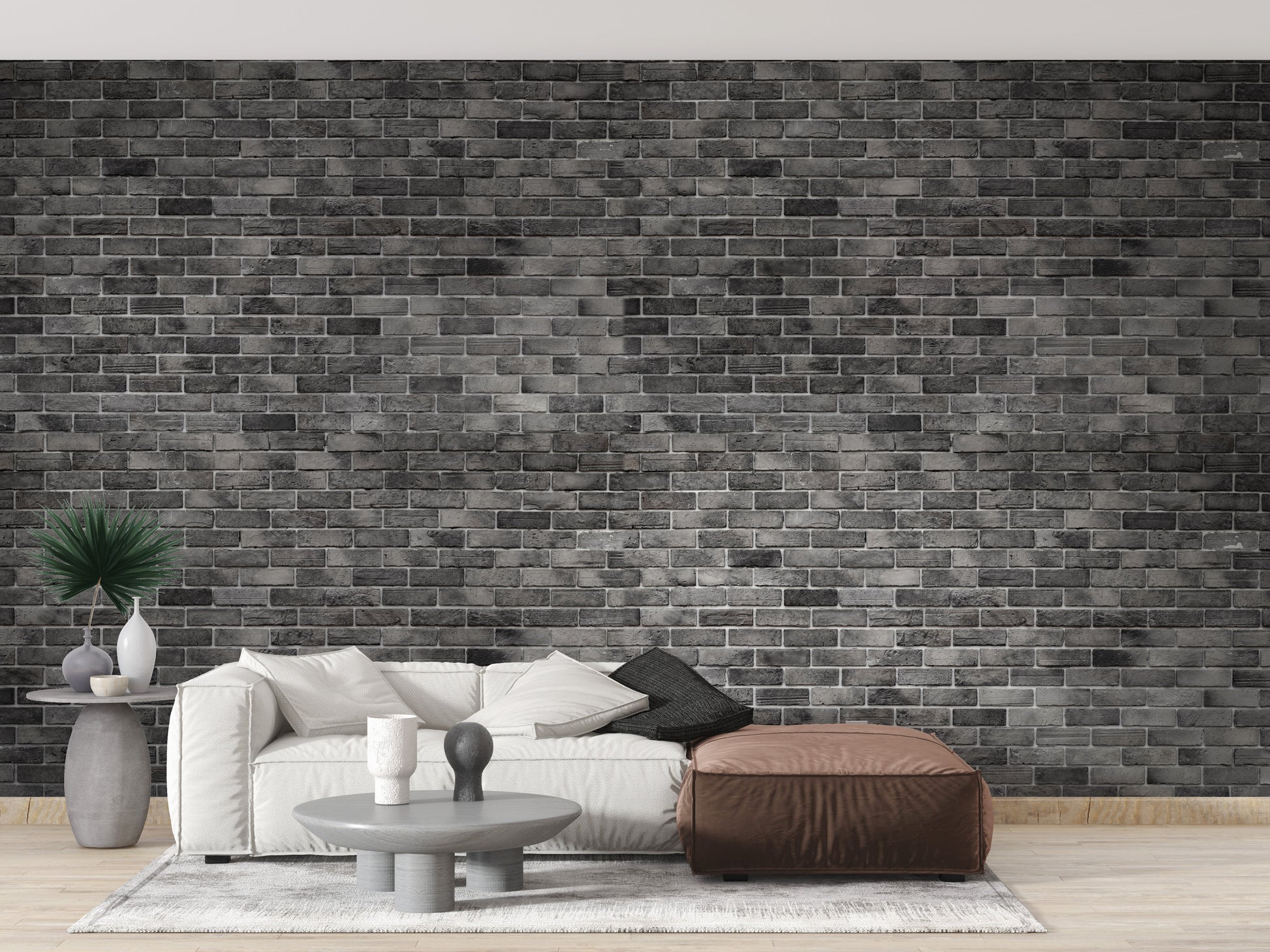 Dark Grey Brick Textured Wallpaper Mural - Giffywalls