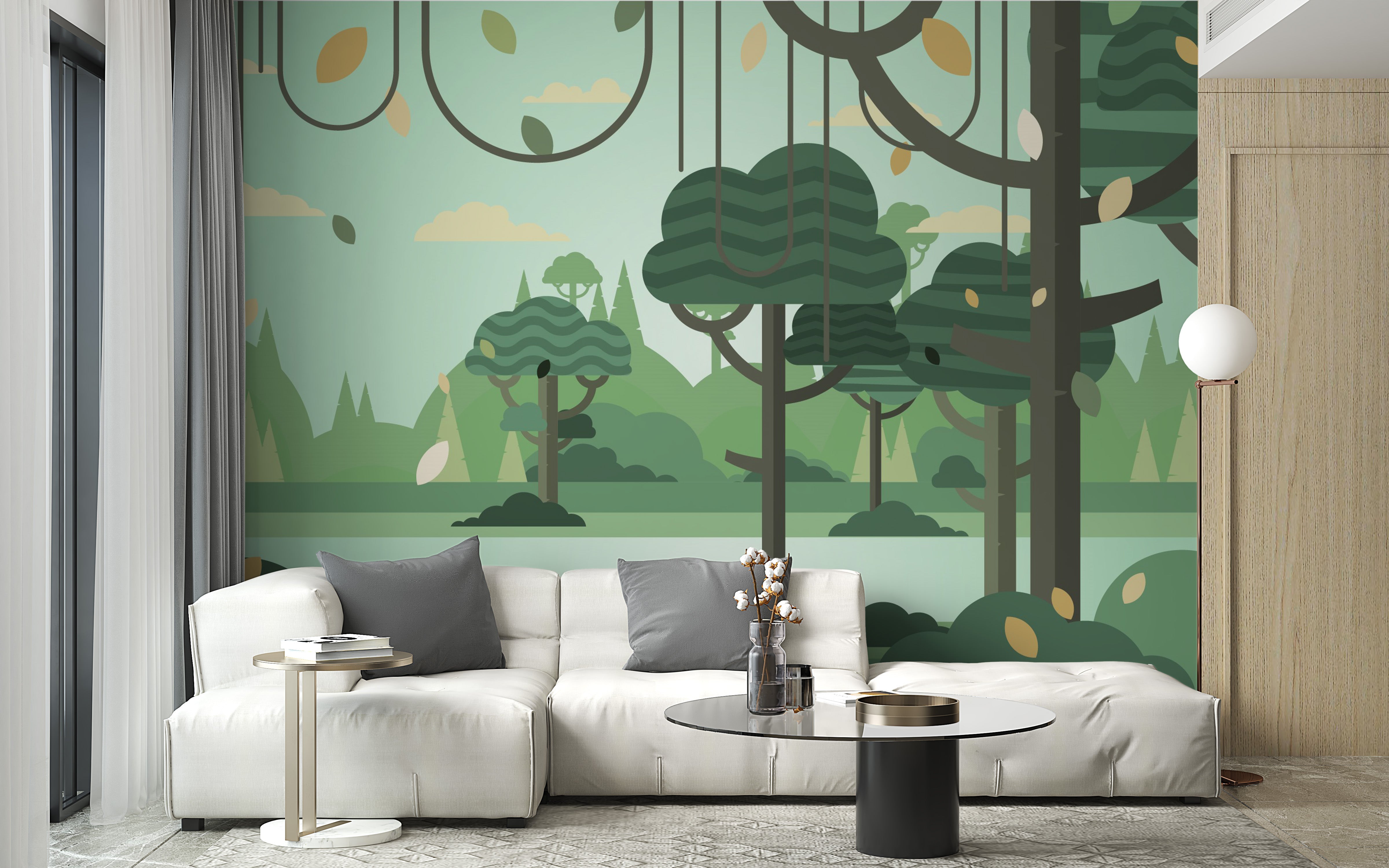 Green Botanical Prints Wall Mural for Kids Room - Giffywalls