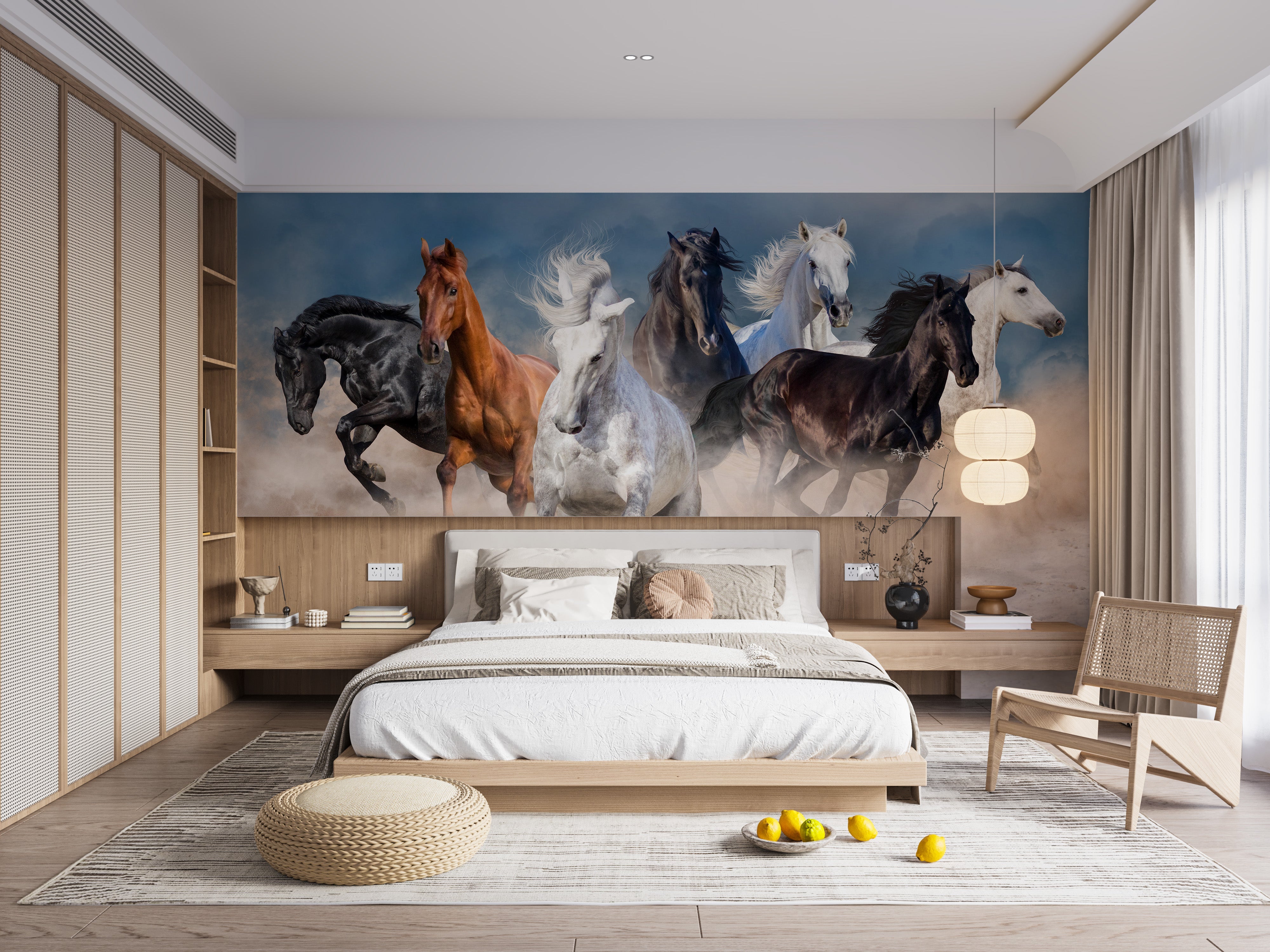 Powerful horse mural in a desert storm setting
