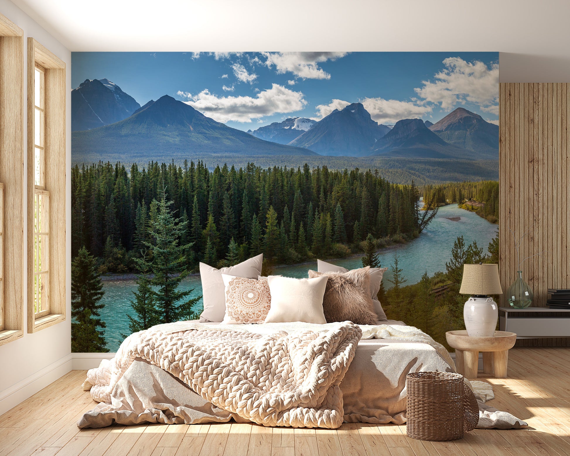 Natural river and mountain wall mural style
