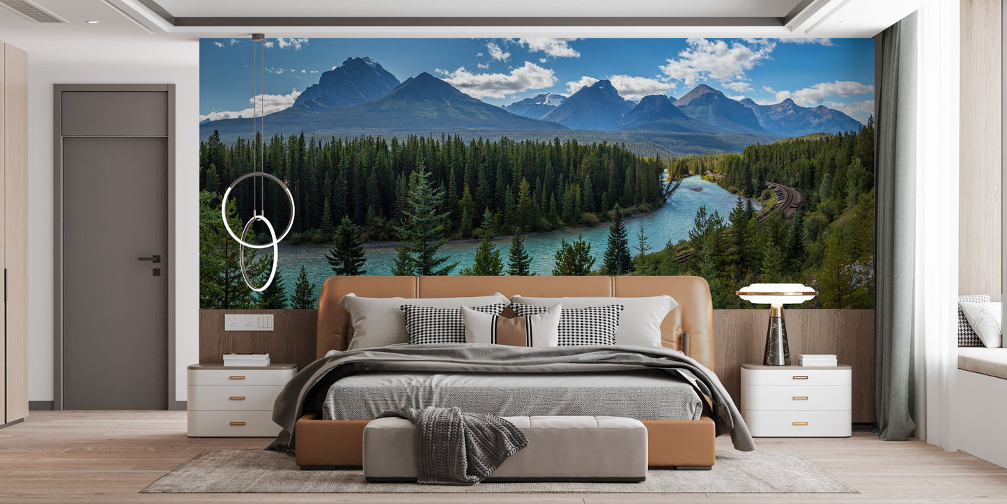 Green & Blue Natural Mountain Floating River Wallpaper Mural - Giffywalls