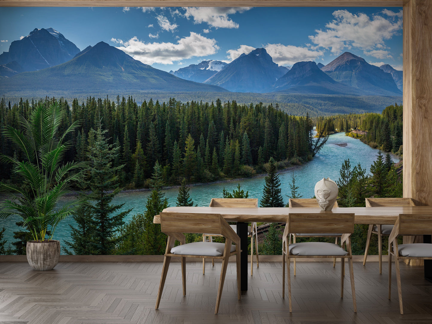 Green & Blue Natural Mountain Floating River Wallpaper Mural - Giffywalls