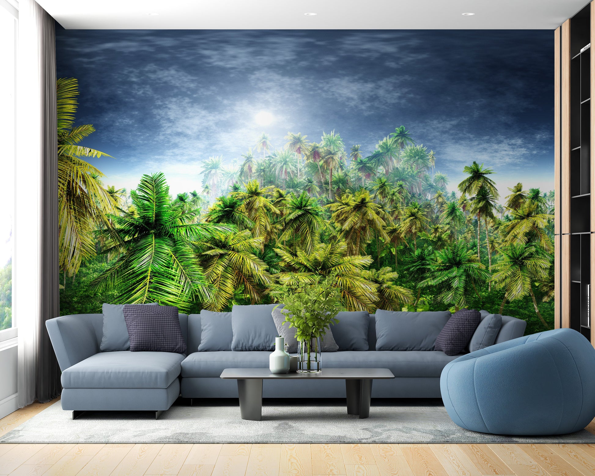 Vivid Green Rainy Morning Jungle Wallpaper Mural - Giffywalls