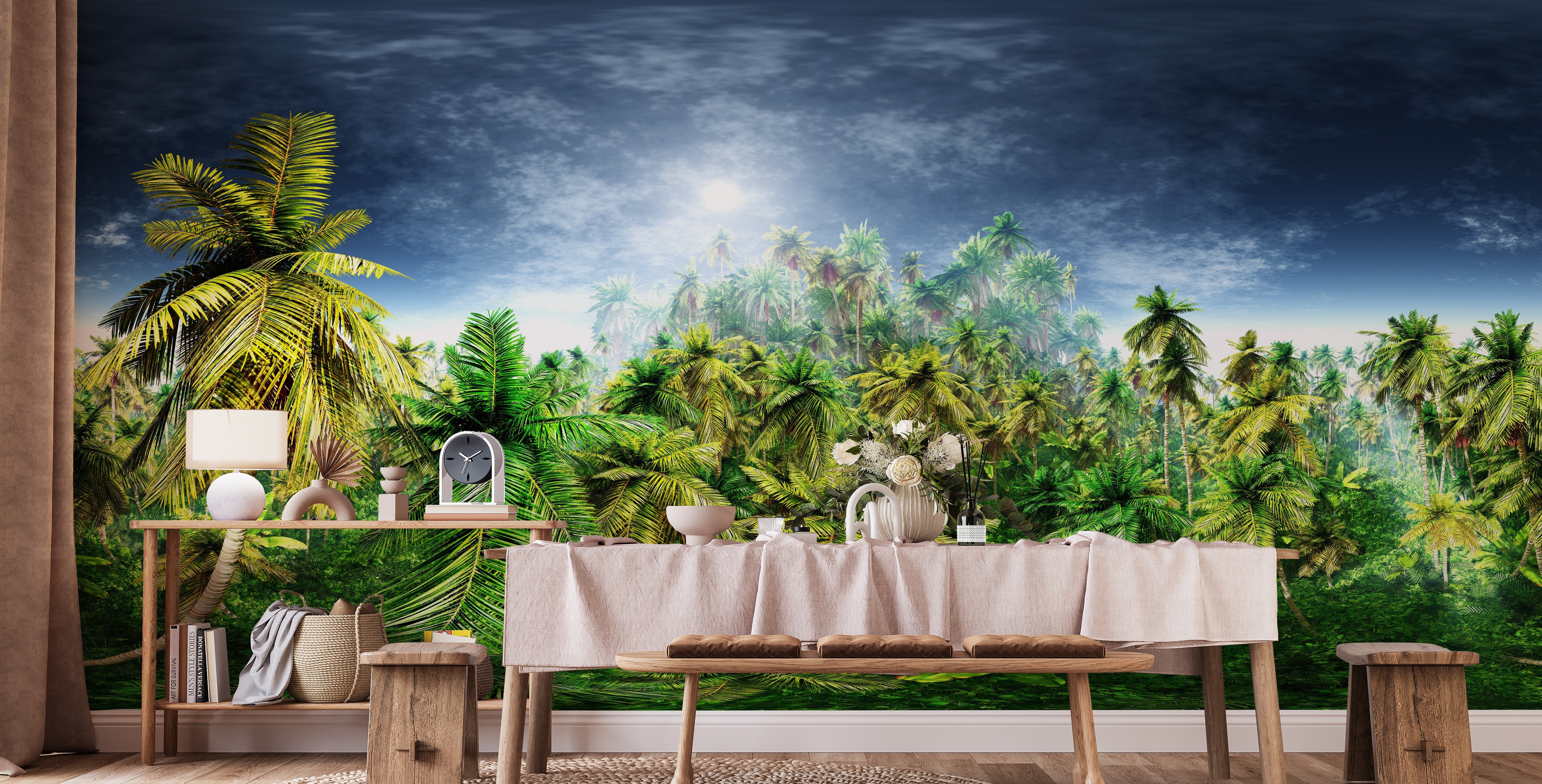 Vivid Green Rainy Morning Jungle Wallpaper Mural - Giffywalls