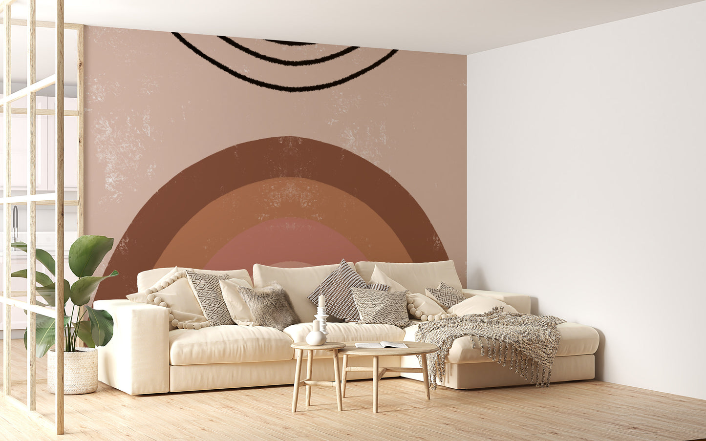 Brown Boho Kids Rainbow Wallpaper Mural - Giffywalls