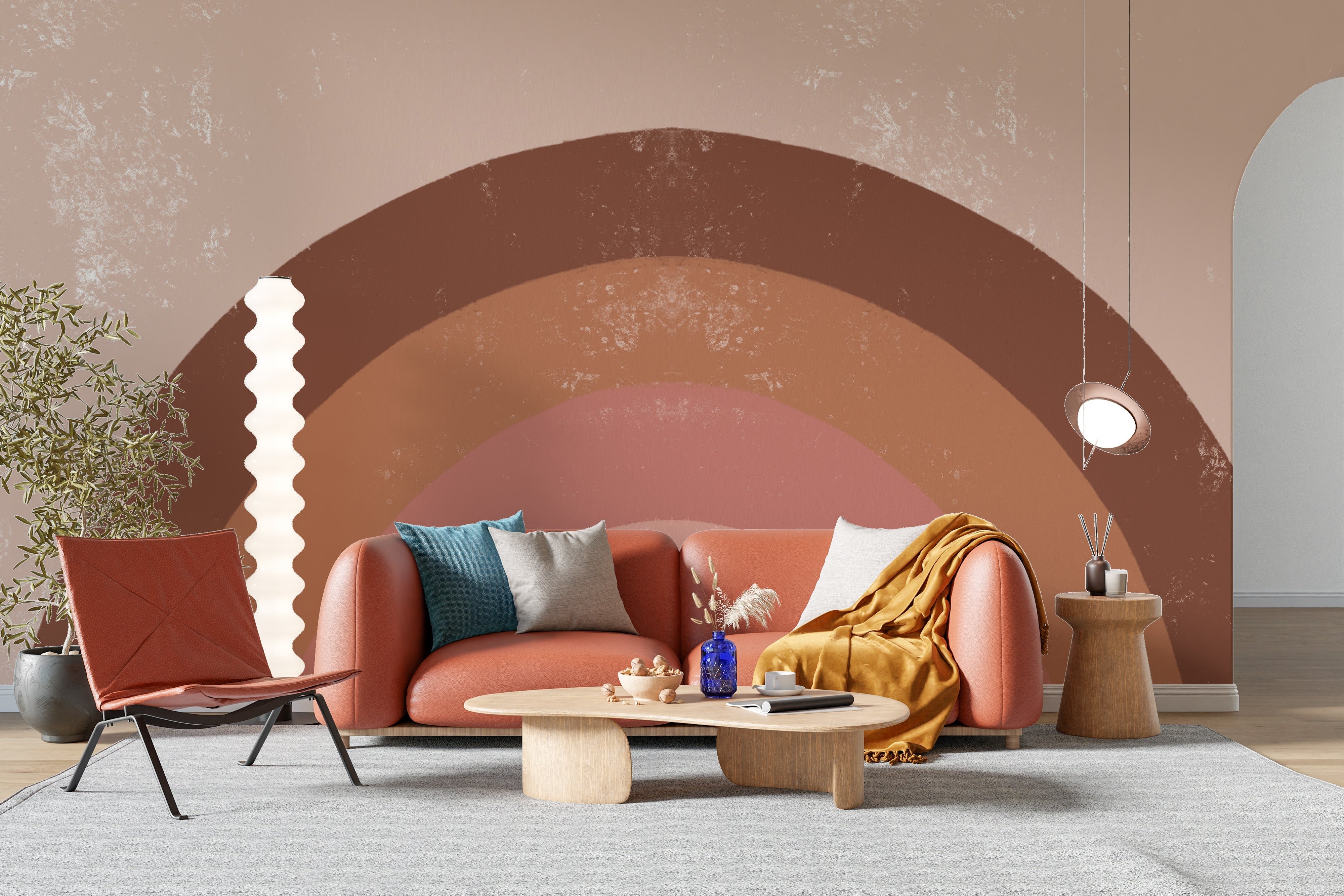 Brown Boho Kids Rainbow Wallpaper Mural - Giffywalls