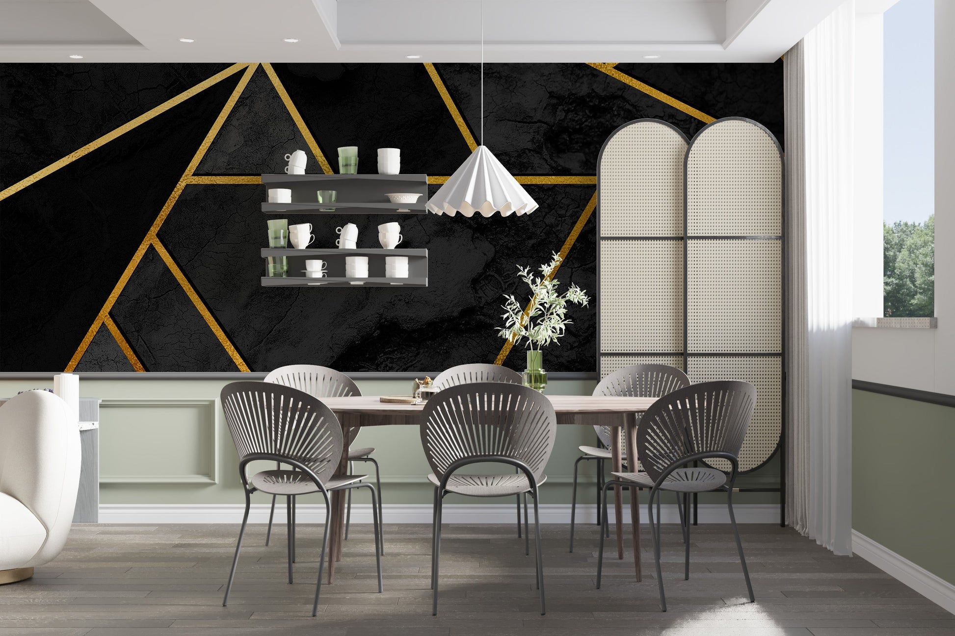 Black & Gold Geometric Mosaic 3D Wallpaper Mural - Giffywalls