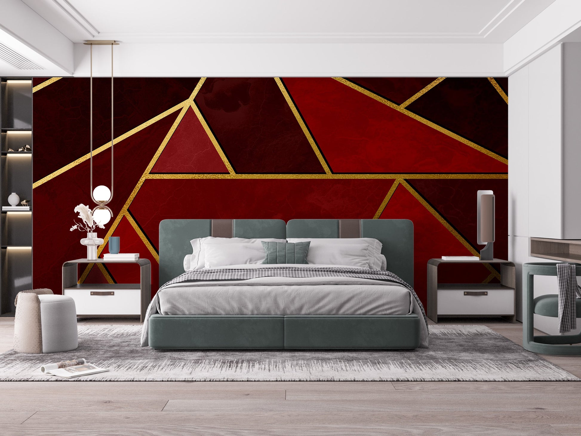 Red and Black Abstract Mosaic Wallpaper Murals - Giffywalls