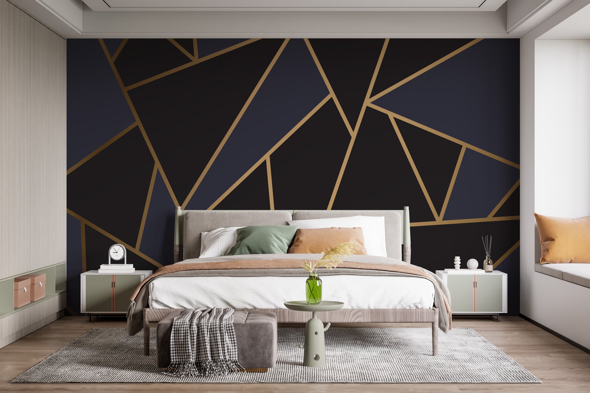 Blue and Gold Abstract Mosaic Wallpaper Murals - Giffywalls