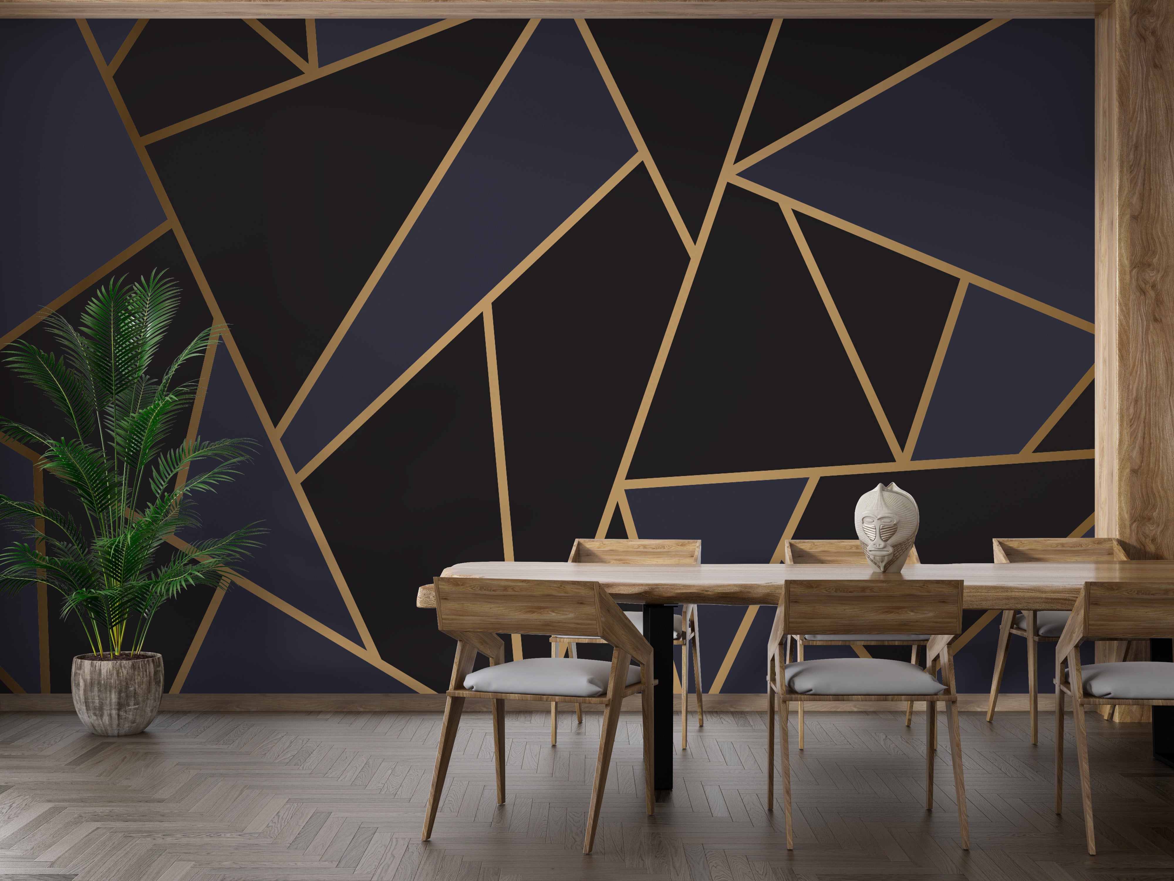 Blue and Gold Abstract Mosaic Wallpaper Murals - Giffywalls