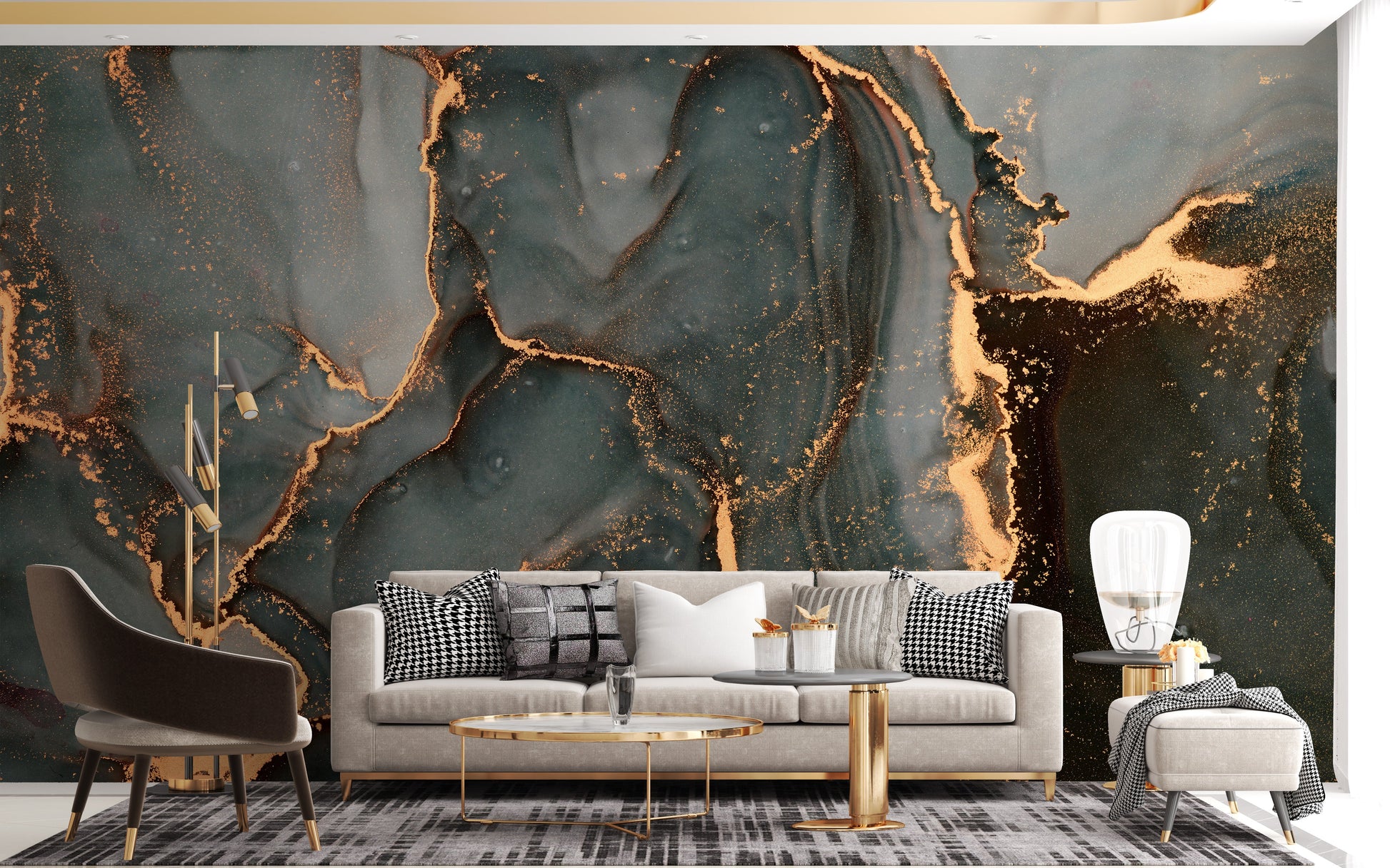 Modern Black and Gold Abstract Marble Wallpaper Mural - Giffywalls