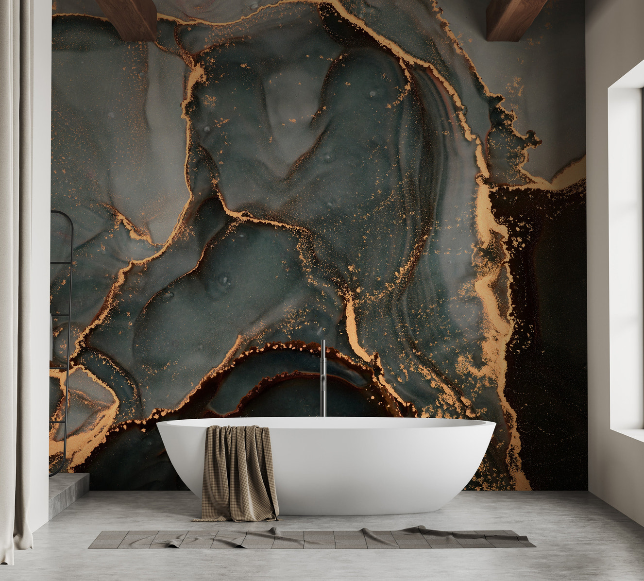 Elegant black and gold marble wall mural