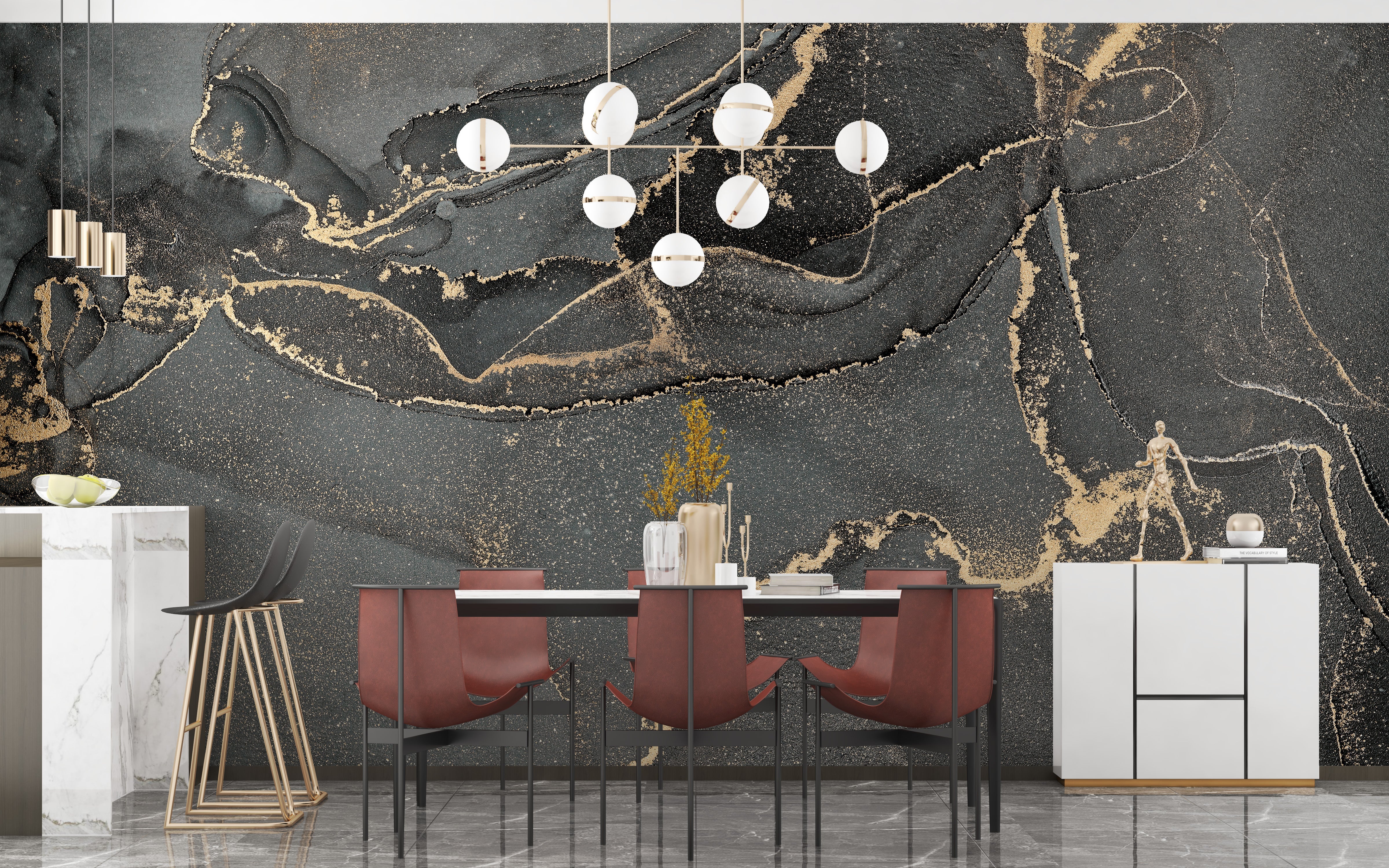 Dark grey alcohol ink wallpaper mural with elegant texture.
