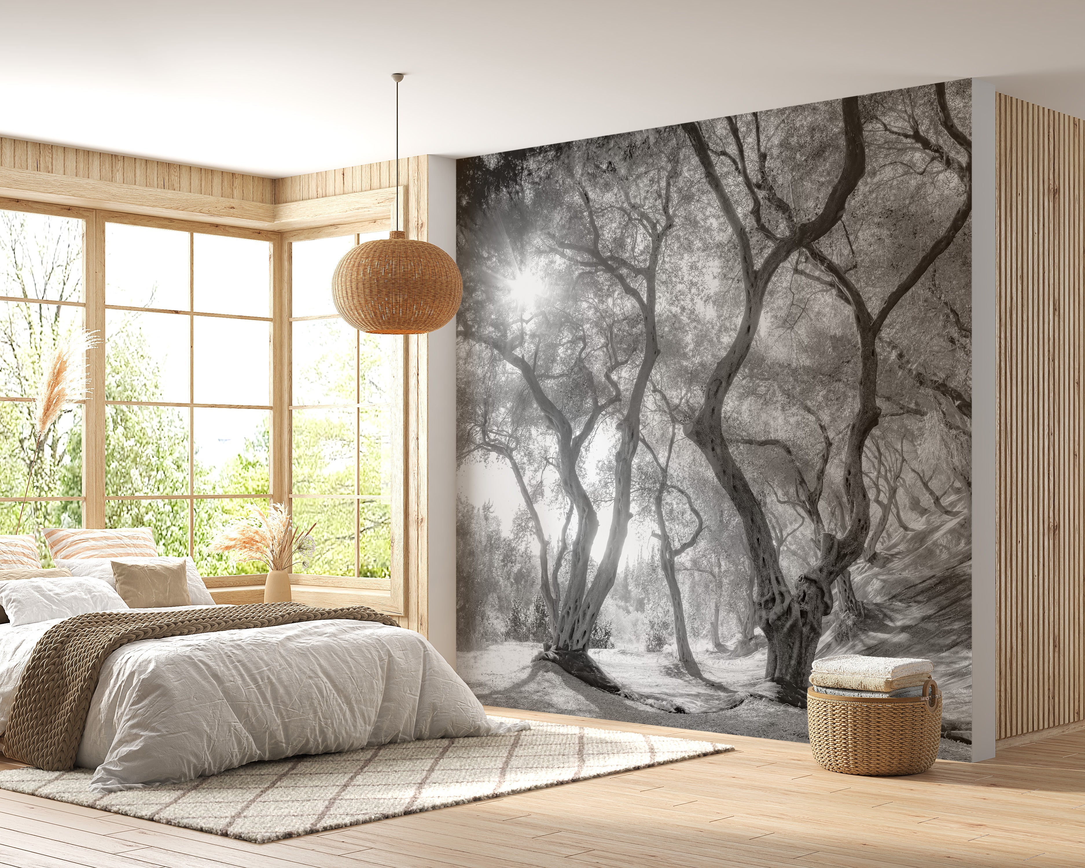 Black & White Natural Olive Groves Forest Wallpaper - Giffywalls