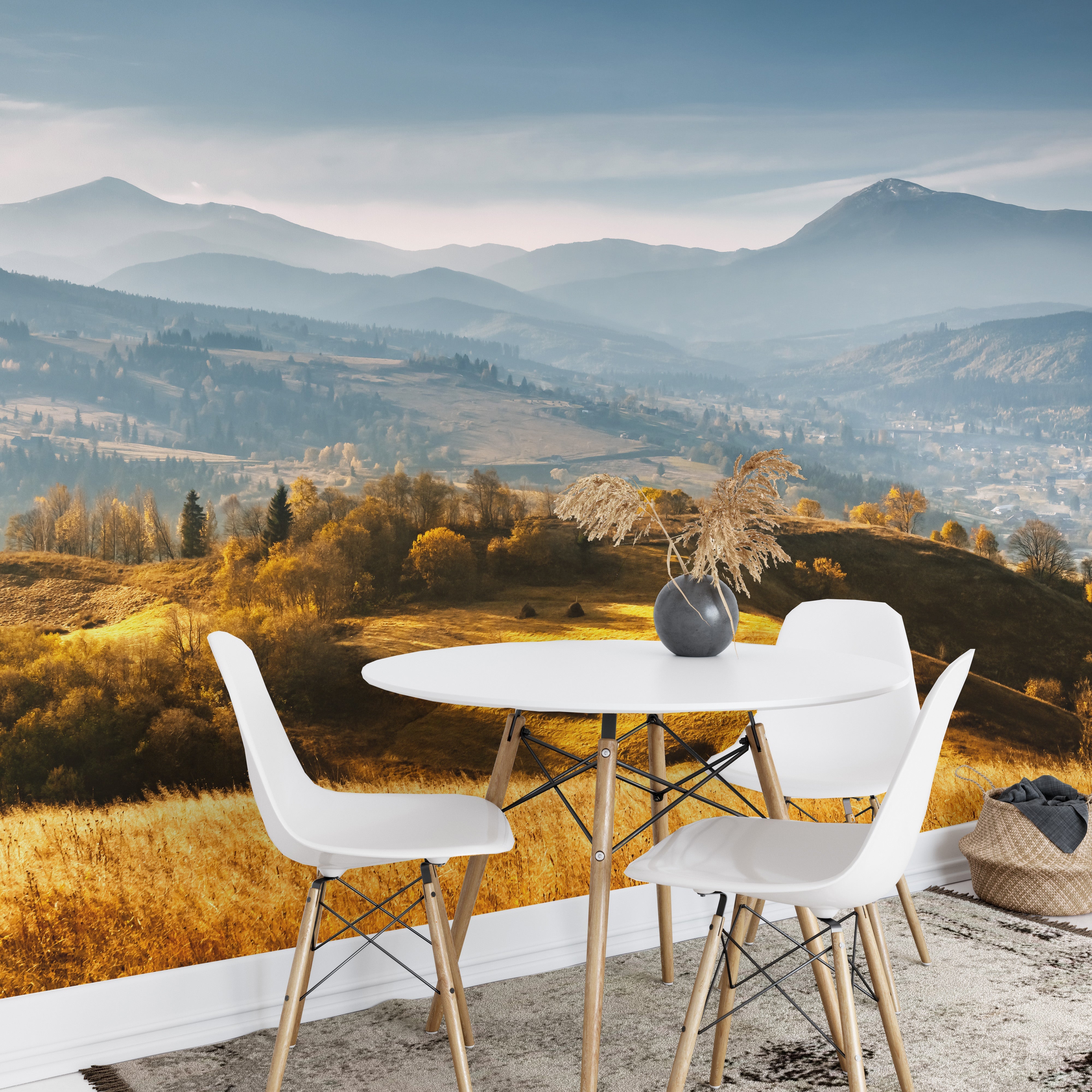 Artistic fall mountains mural for serene spaces
