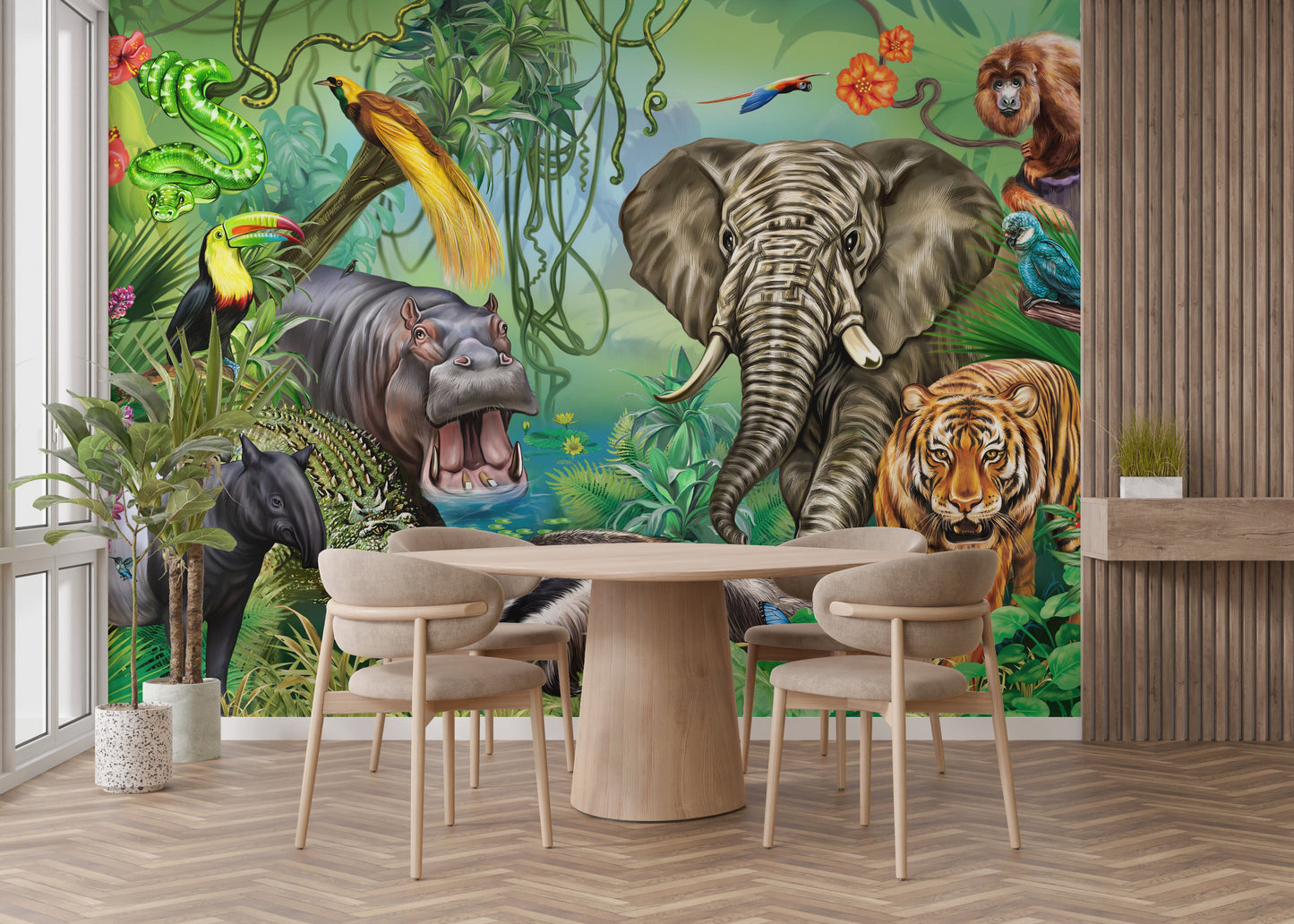 Green Forest Wildlife Kids Room Wallpaper Mural - Giffywalls