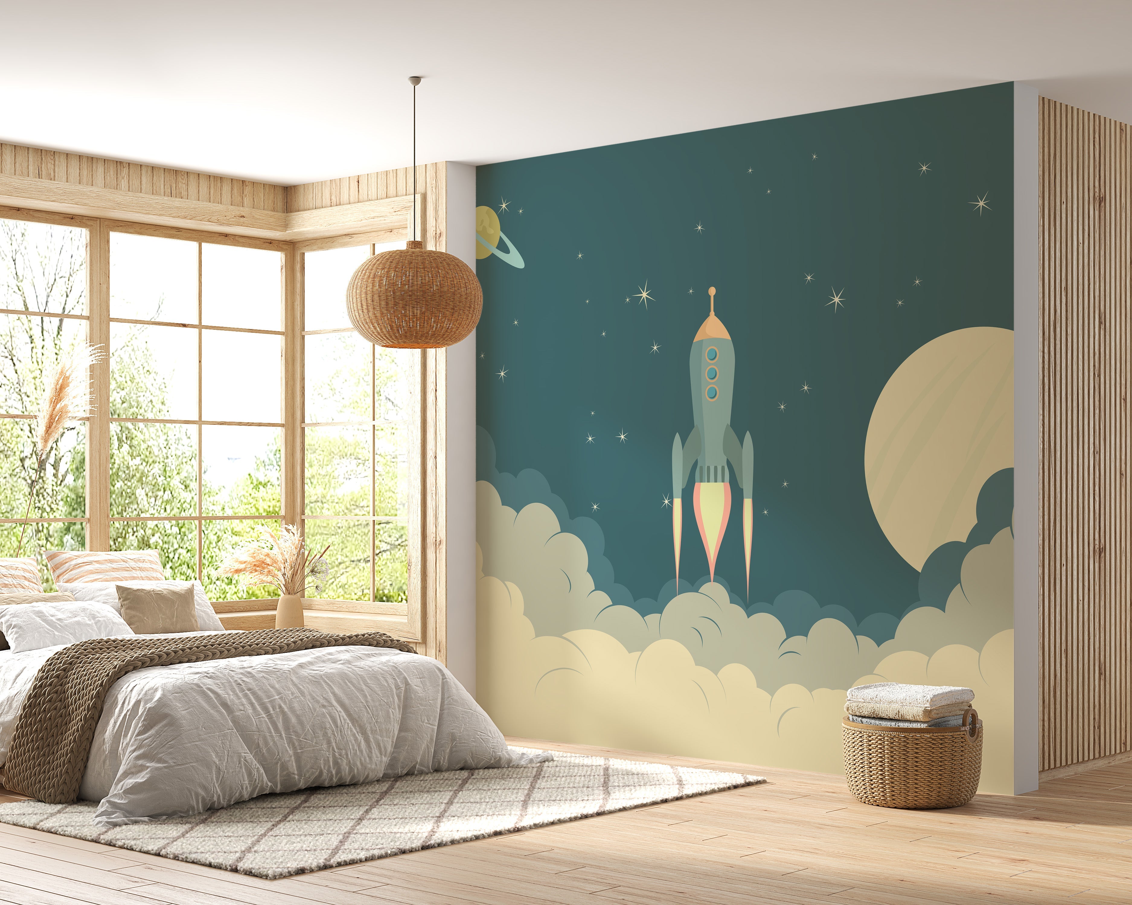 Launch Rocket Kids Cartoon Wallpaper Mural - Giffywalls