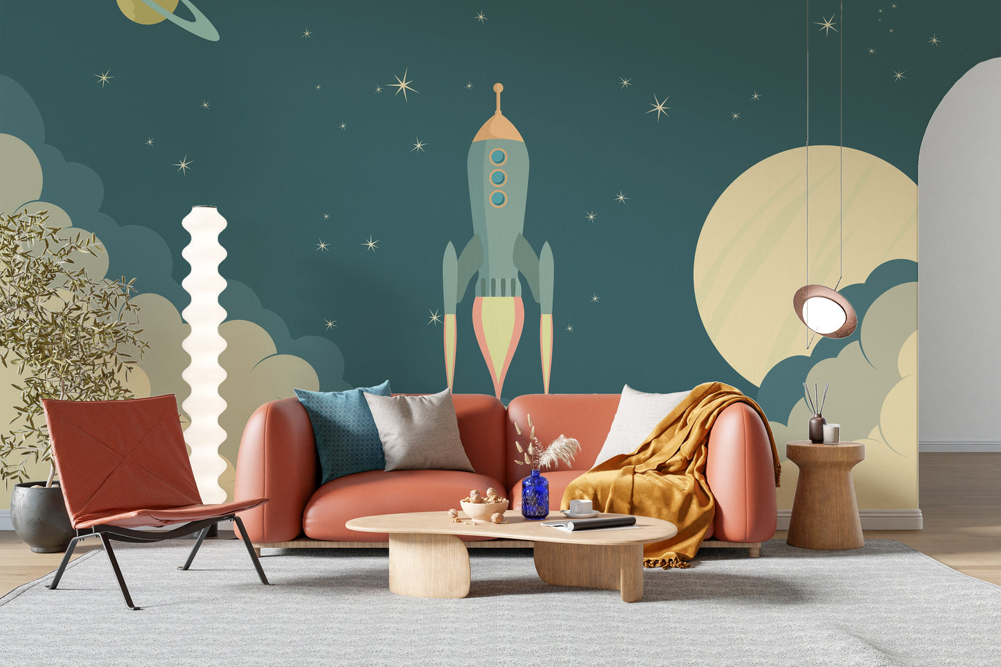 Launch Rocket Kids Cartoon Wallpaper Mural - Giffywalls