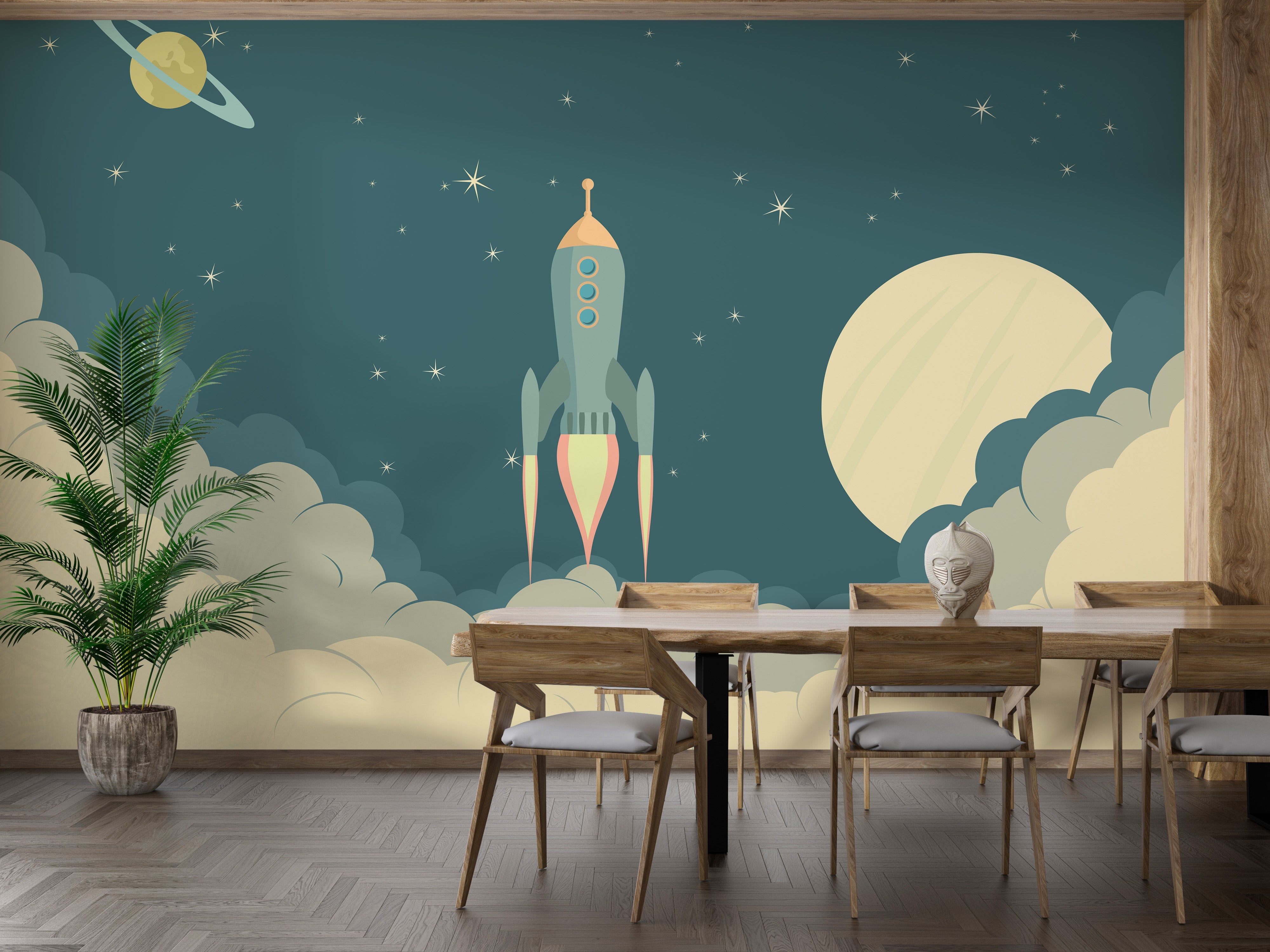 Launch Rocket Kids Cartoon Wallpaper Mural - Giffywalls